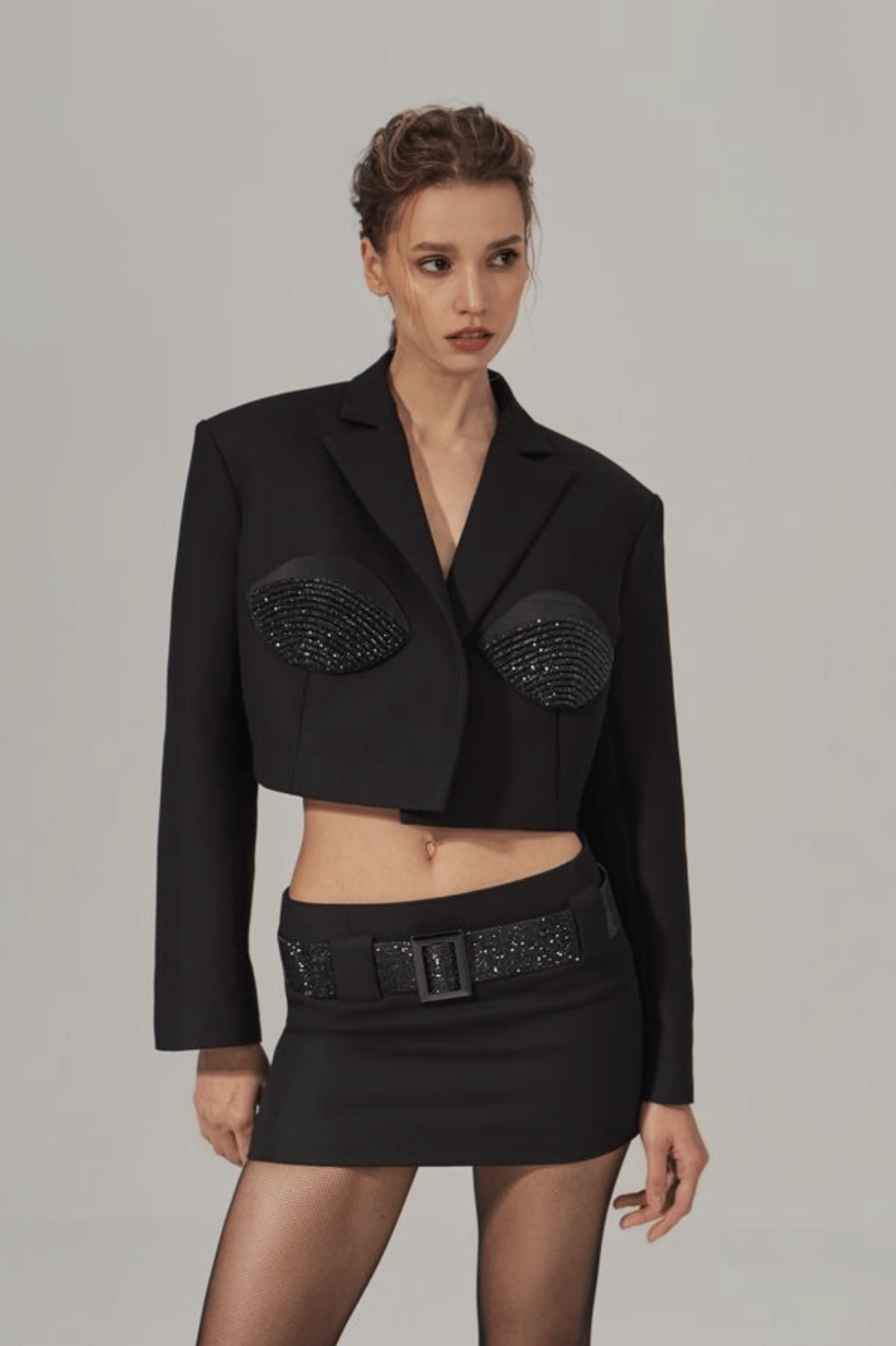 CROPPED OVERSIZED SPIRAL BLAZER in Black made by NUÉ