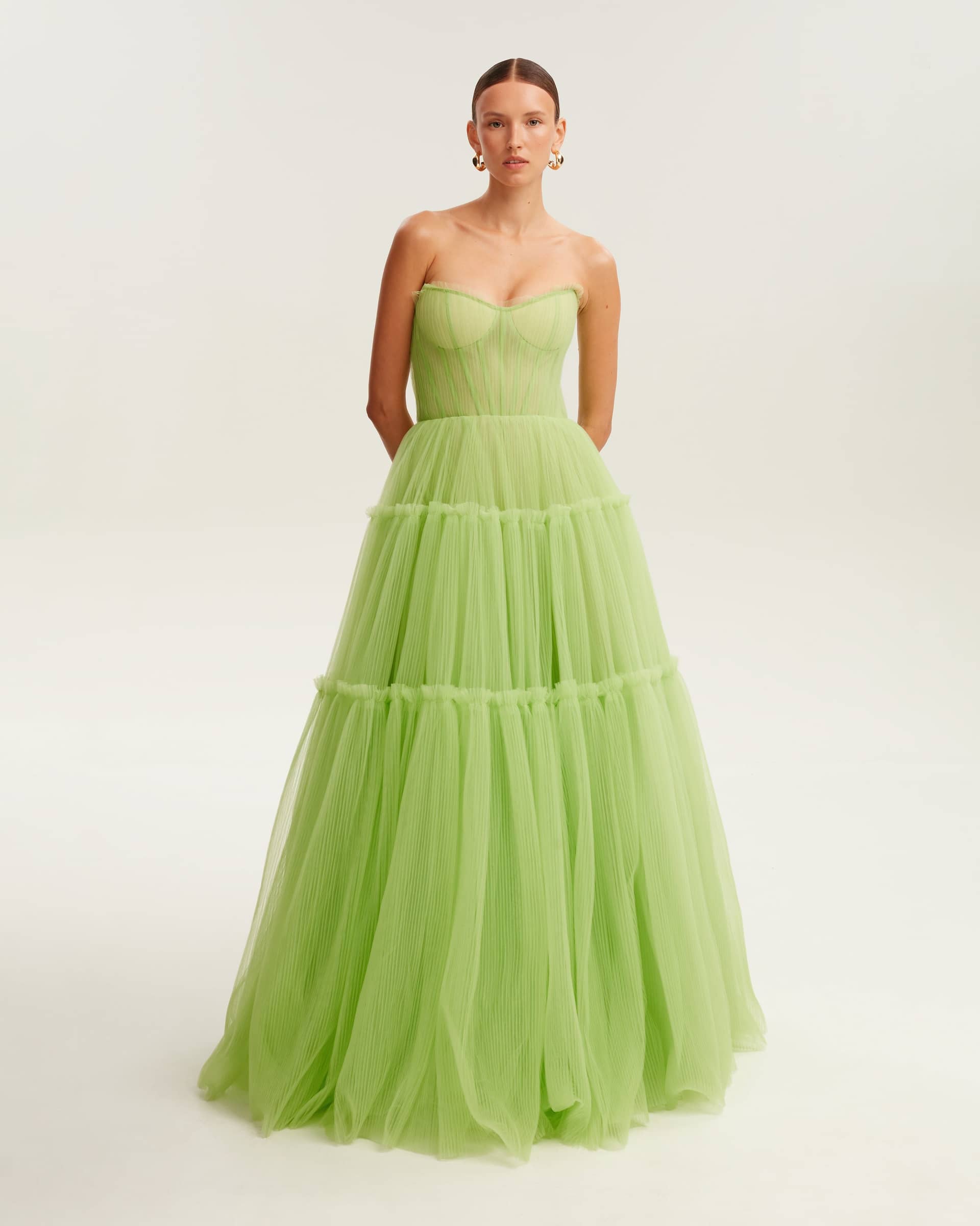 Milla | Light green tulle maxi dress with ruffled skirt, Garden of Eden | Women's Green Maxi dresses | Seezona Milla | Light green tulle maxi dress with ruffled skirt, Garden of Eden | Women's Green Maxi dresses | Seezona