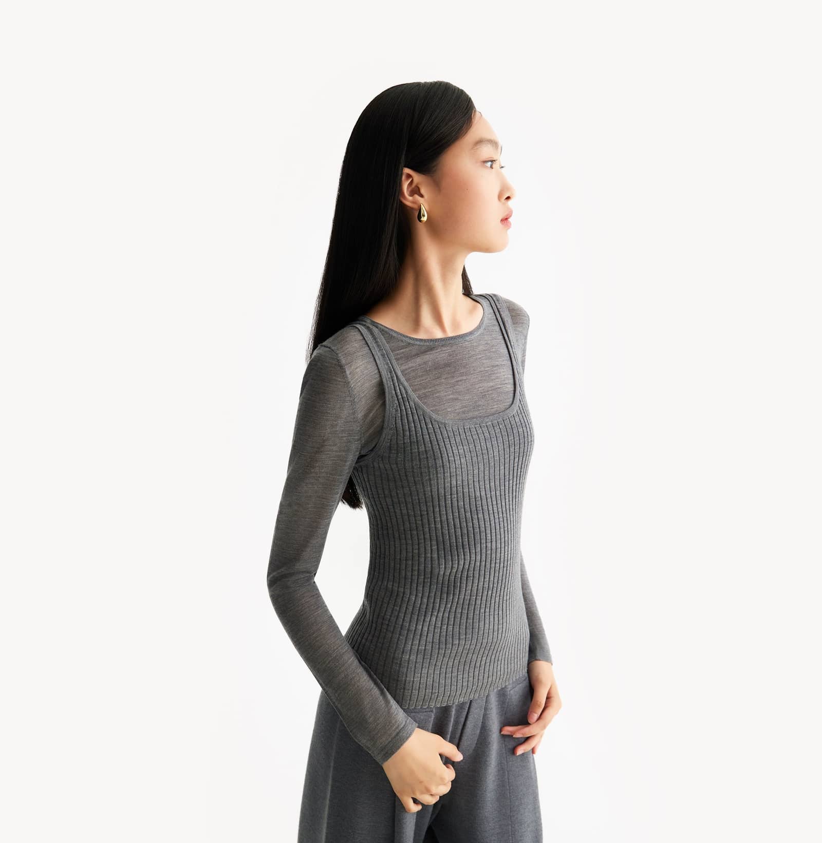 WOOL LAYERED CREWNECK TOP made by CRUSH Collection