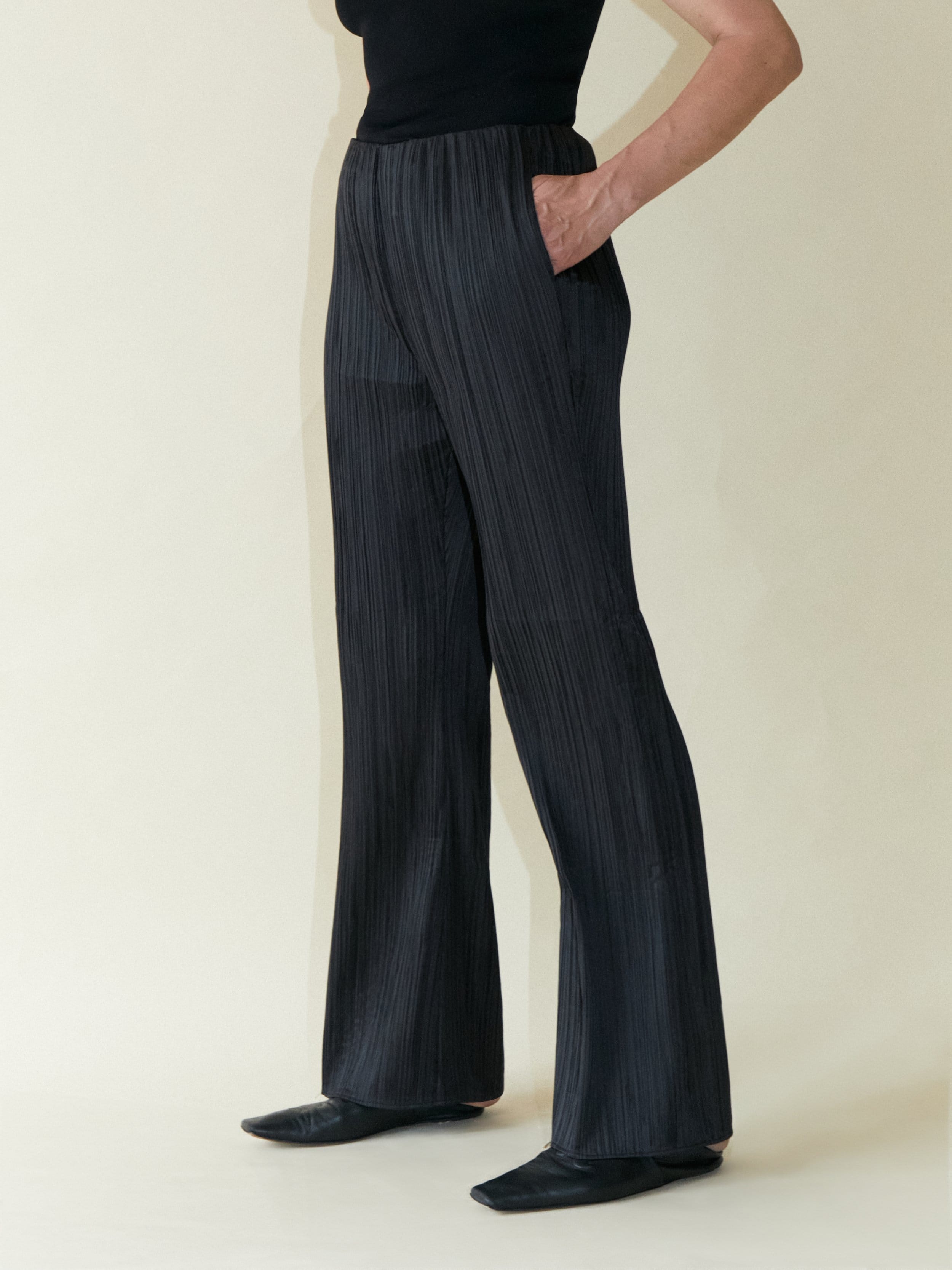 Tree Bark Mini Flare Trousers - Black made by CAHAYA STUDIOS
