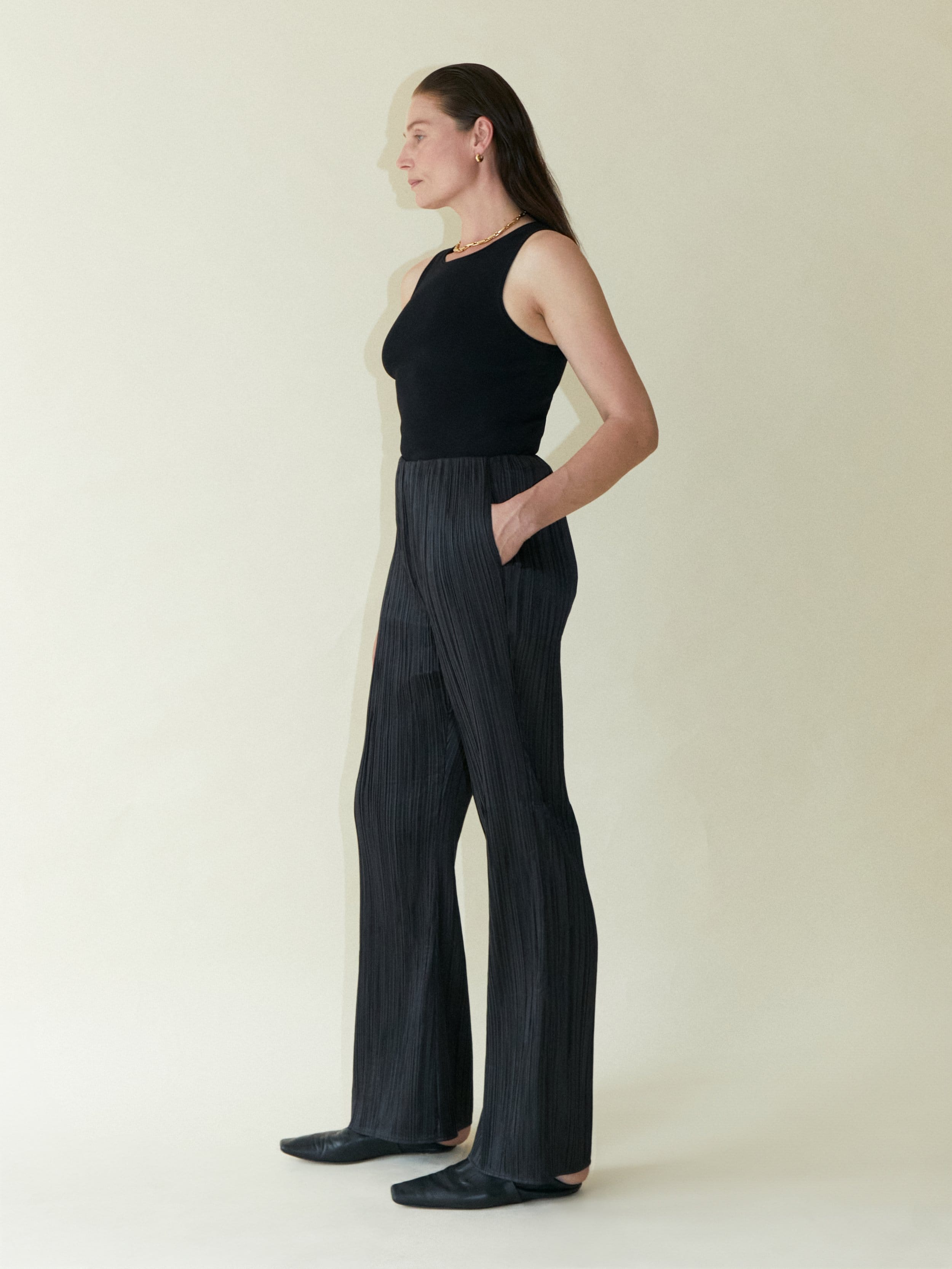Tree Bark Mini Flare Trousers - Black made by CAHAYA STUDIOS