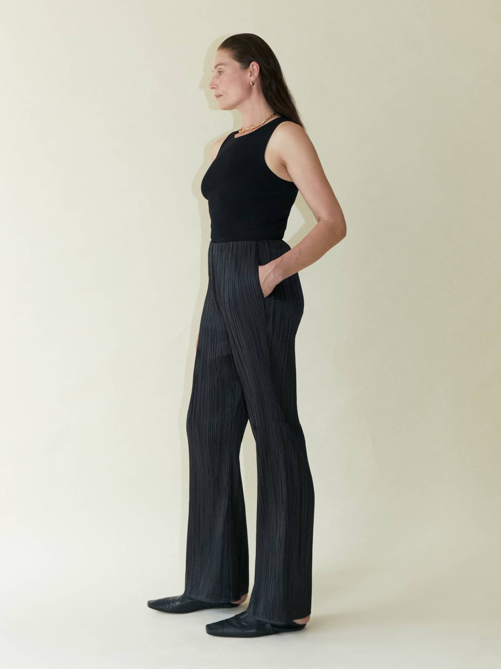 Tree Bark Mini Flare Trousers - Black made by CAHAYA STUDIOS