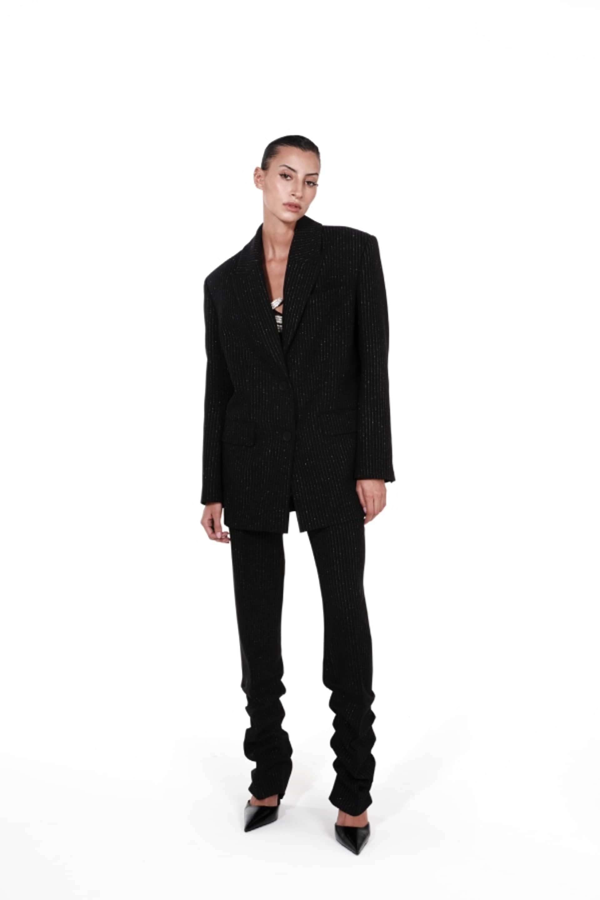 TAILORED PINSTRIPED BLAZER made by NUÉ