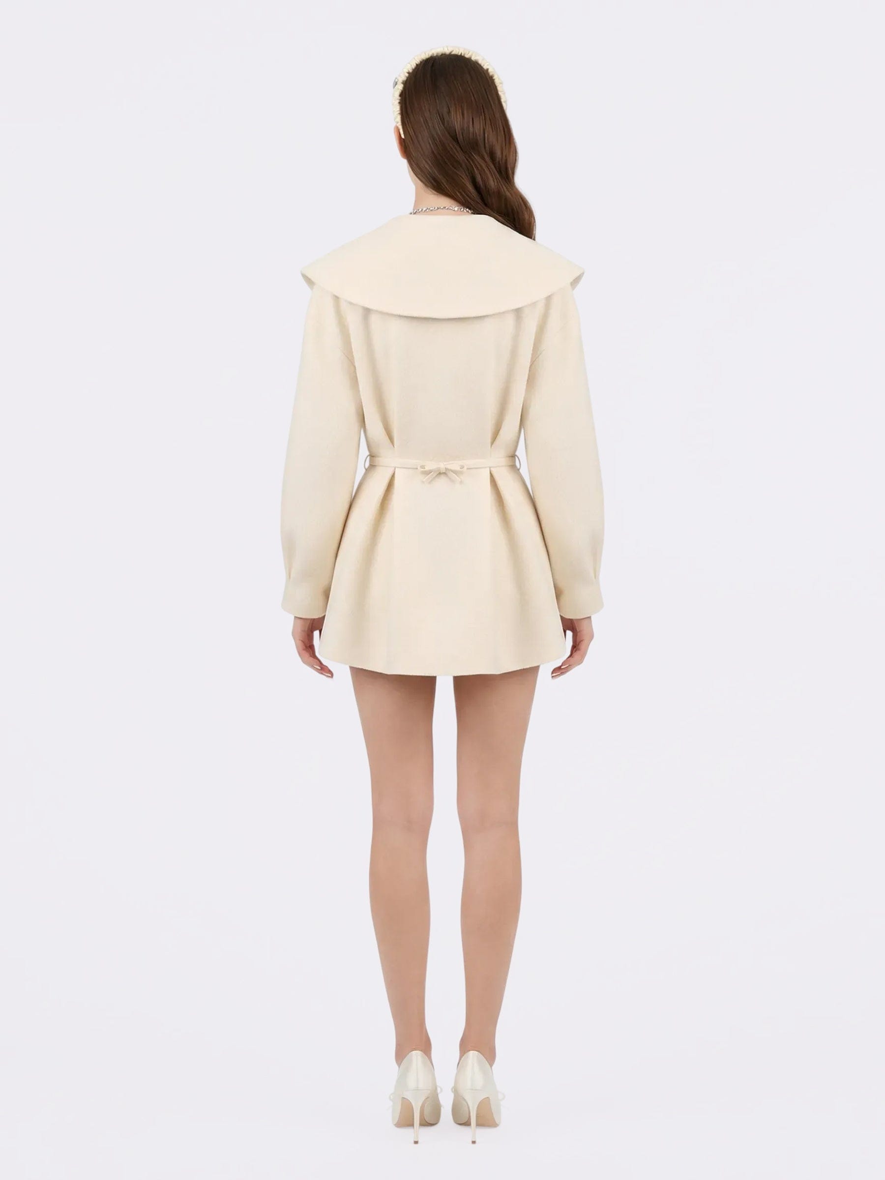 Claudine Bow-Back Wool White Coat made by Nana Jacqueline