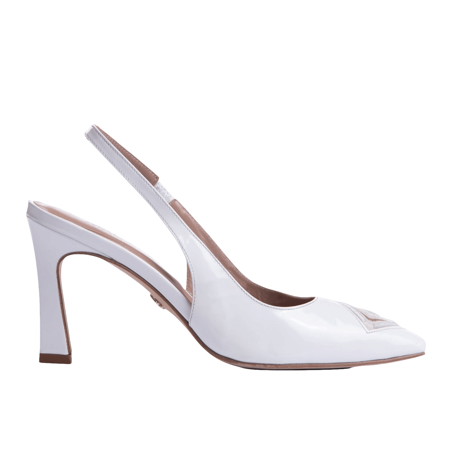 Diamond Slingback 85 White Patent in White made by ATANA
