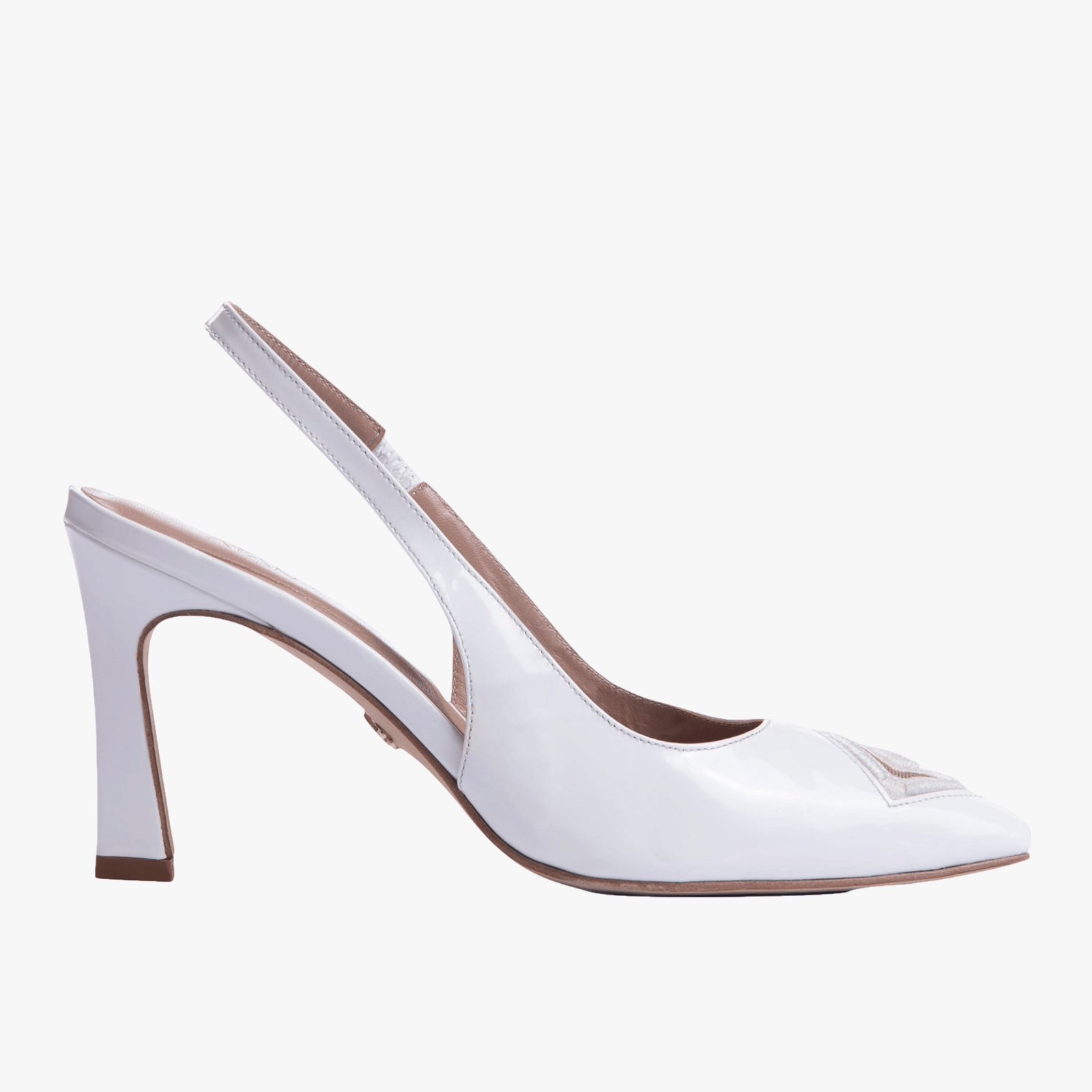 Diamond Slingback 85 White Patent in White made by ATANA