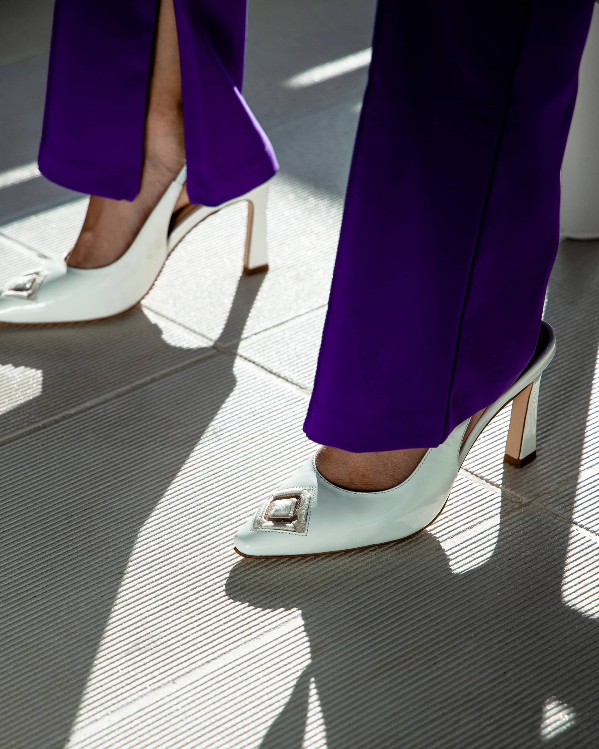 Diamond Slingback 85 White Patent in White made by ATANA