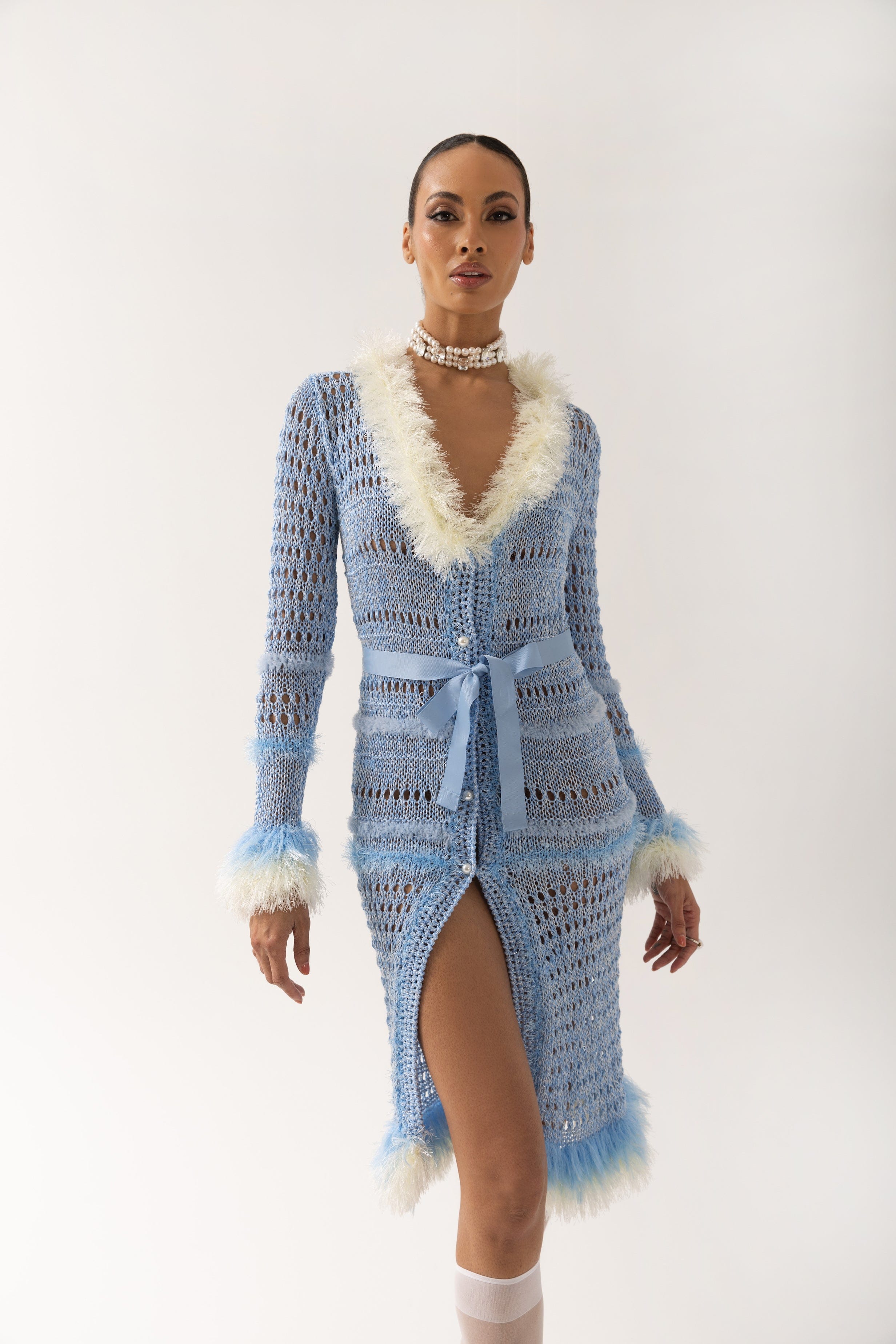 Baby Blue Rose Handmade Knit Dress-Cardigan made by ANDREEVA