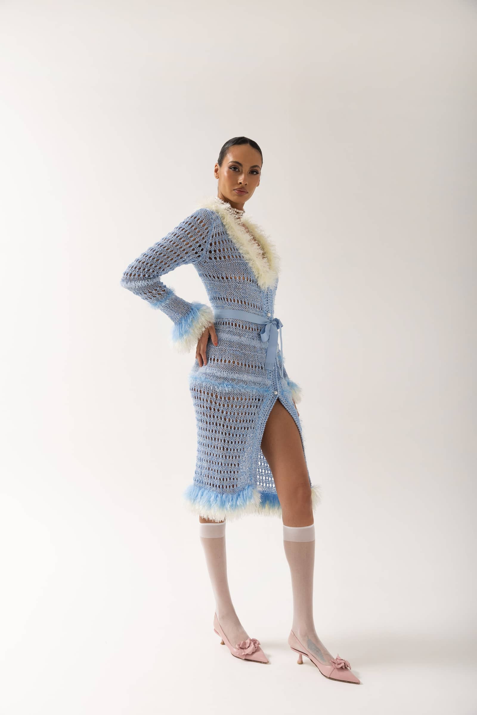 Baby Blue Rose Handmade Knit Dress-Cardigan made by ANDREEVA