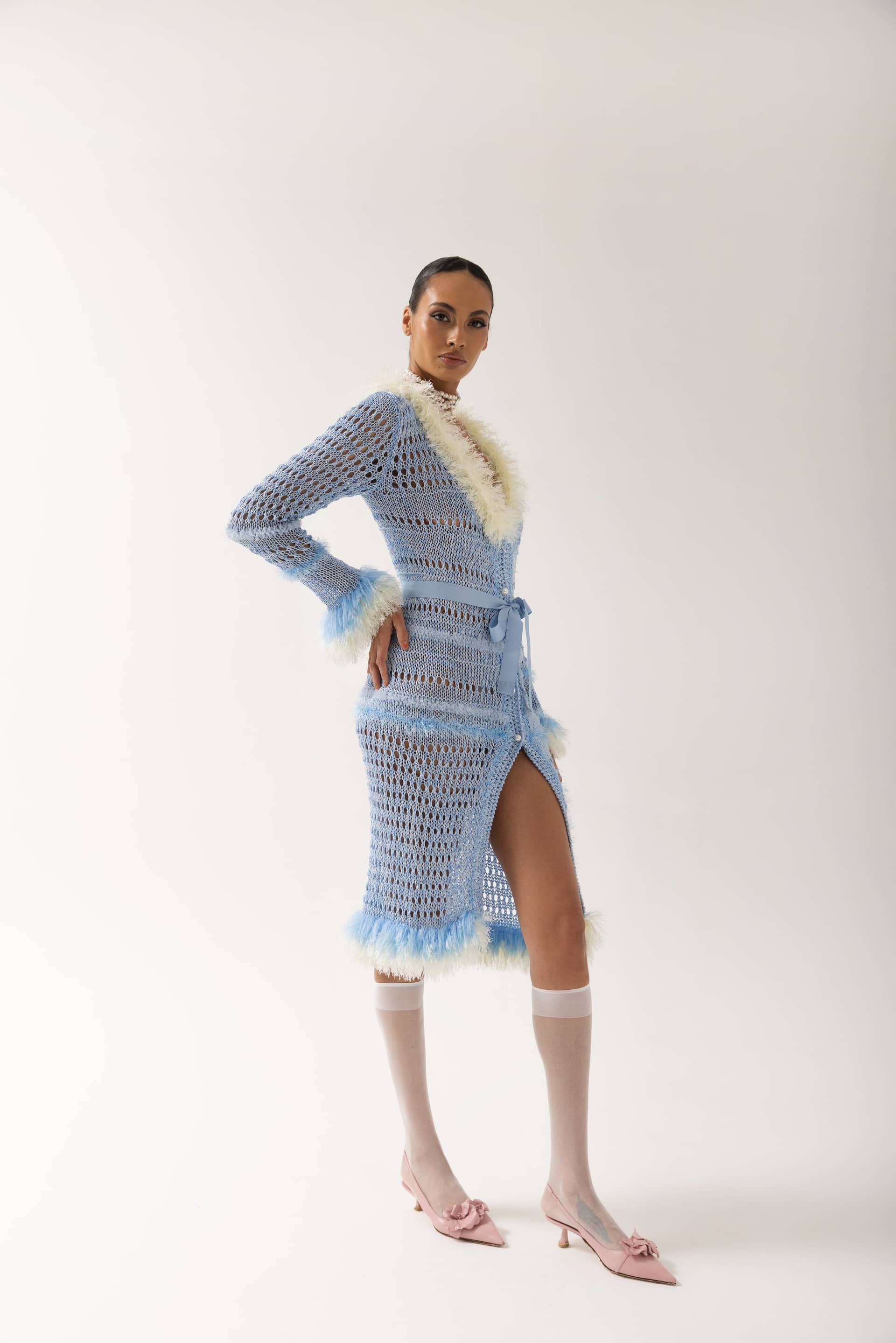 Baby Blue Rose Handmade Knit Dress-Cardigan made by ANDREEVA