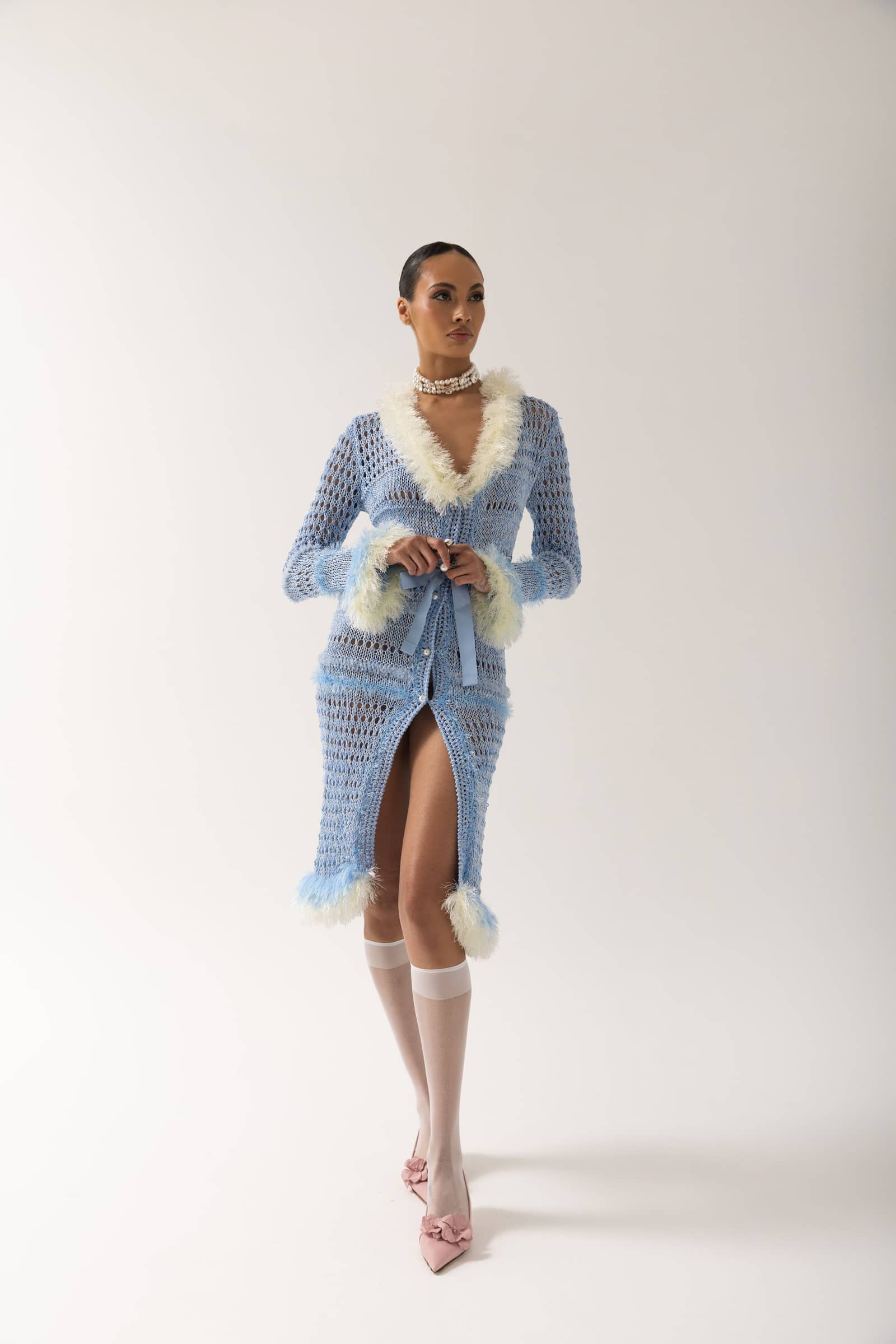 Baby Blue Rose Handmade Knit Dress-Cardigan made by ANDREEVA