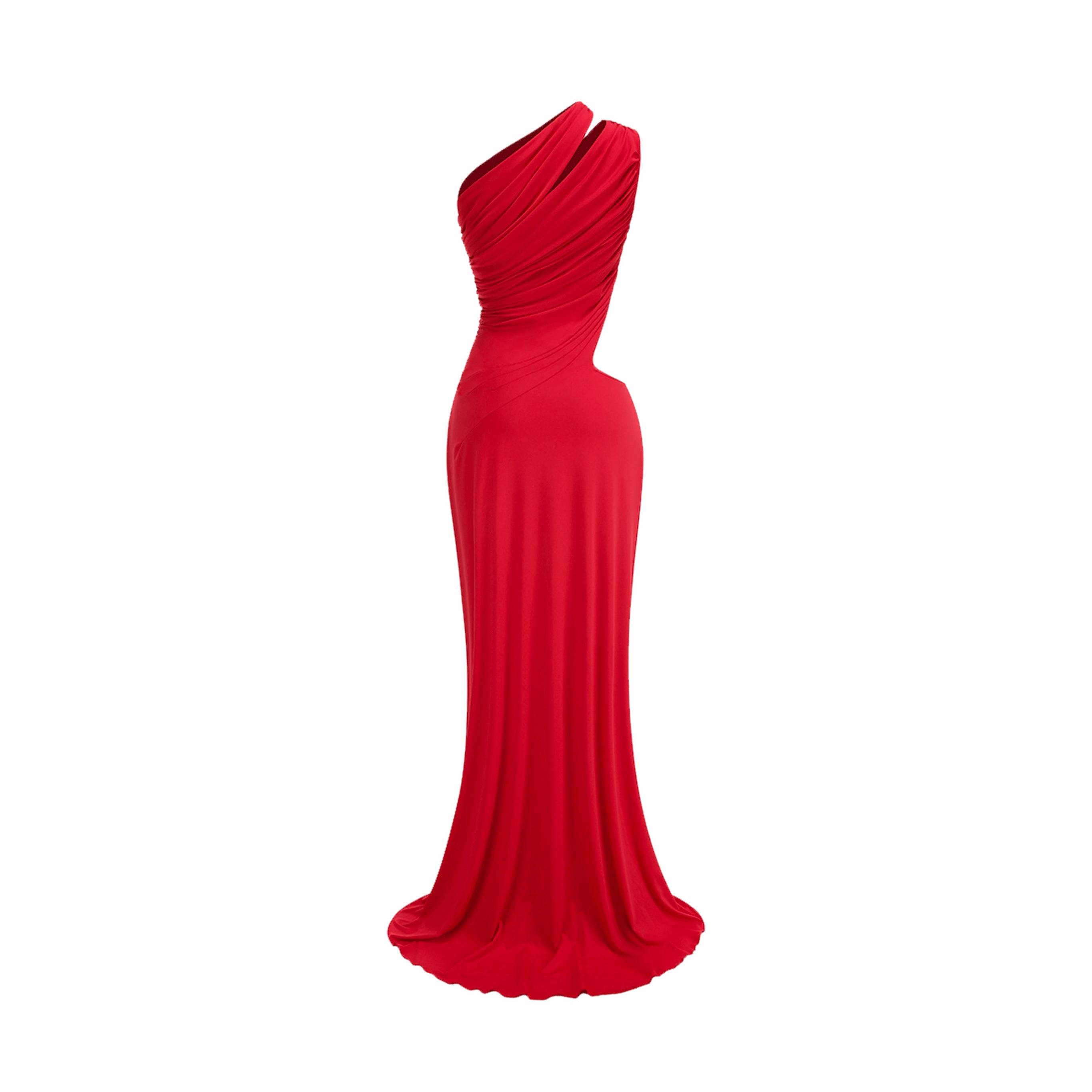 Red Jersey One Sleeve Draped Dress made by Daniele Morena