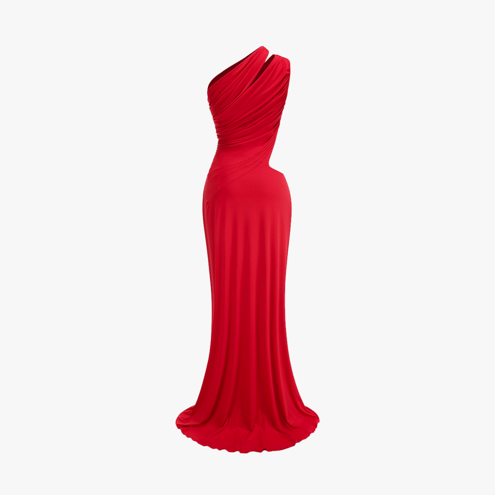 Red Jersey One Sleeve Draped Dress made by Daniele Morena