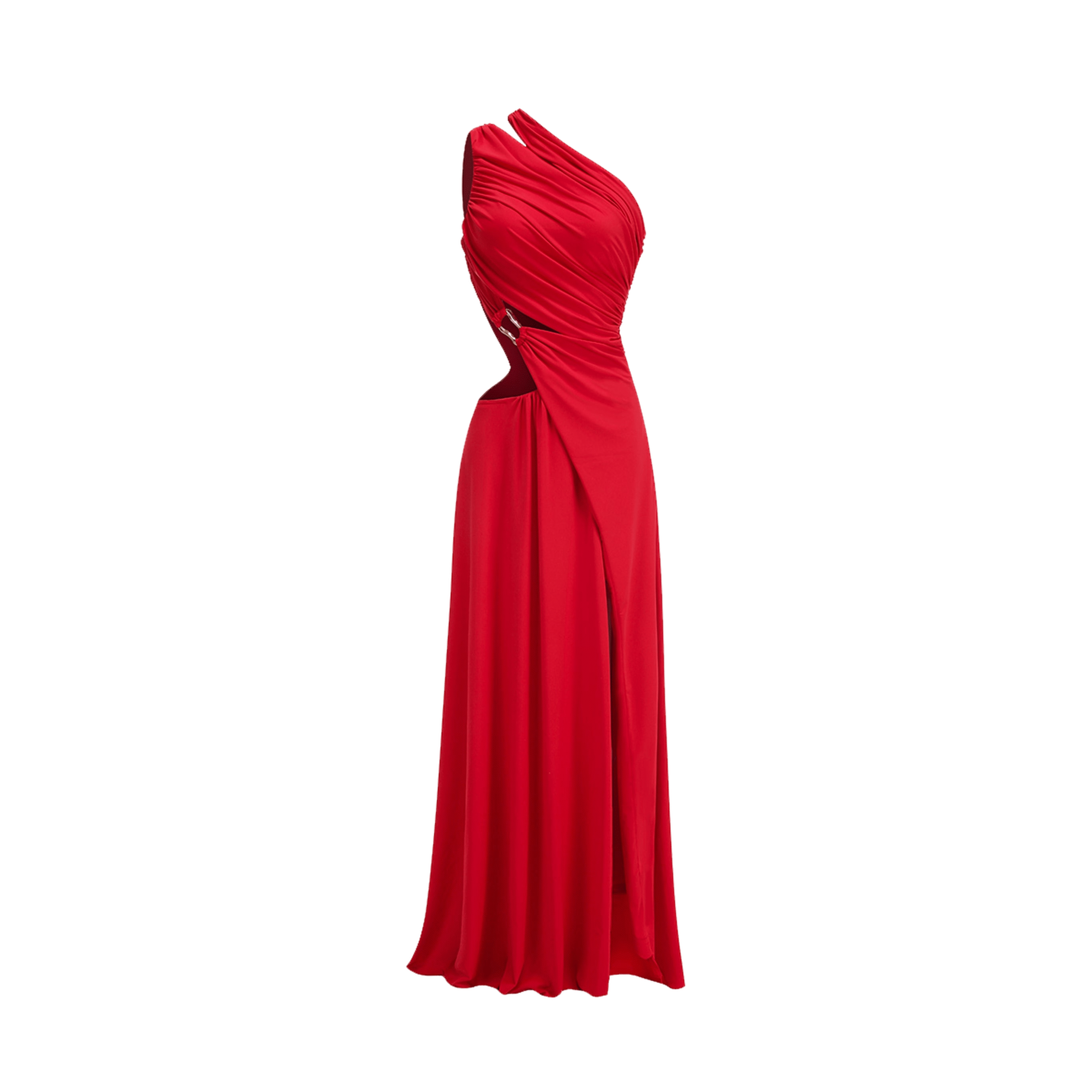 Red Jersey One Sleeve Draped Dress made by Daniele Morena