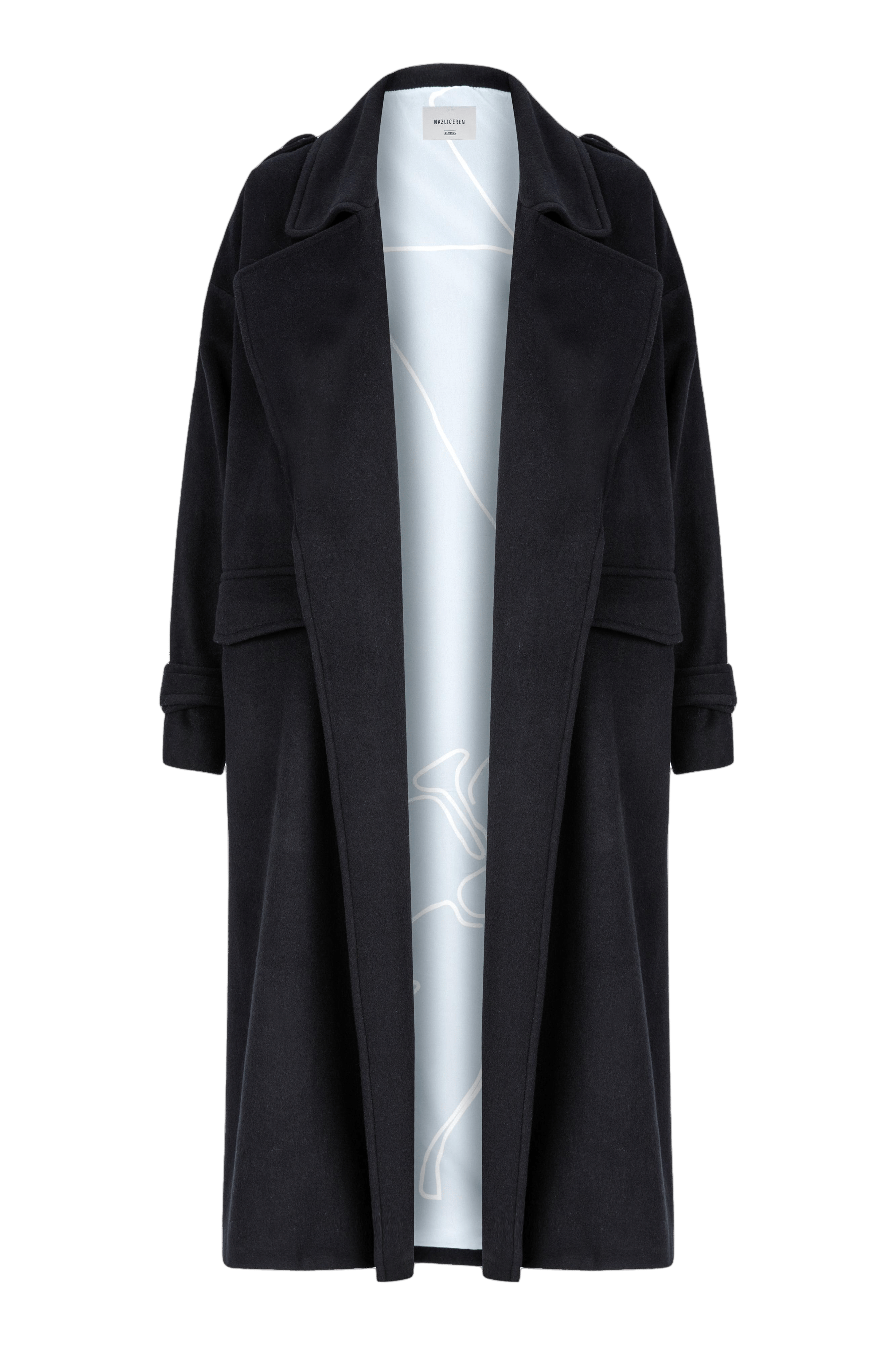 Laura Oversized Coat in Navy Blue made by Nazli Ceren