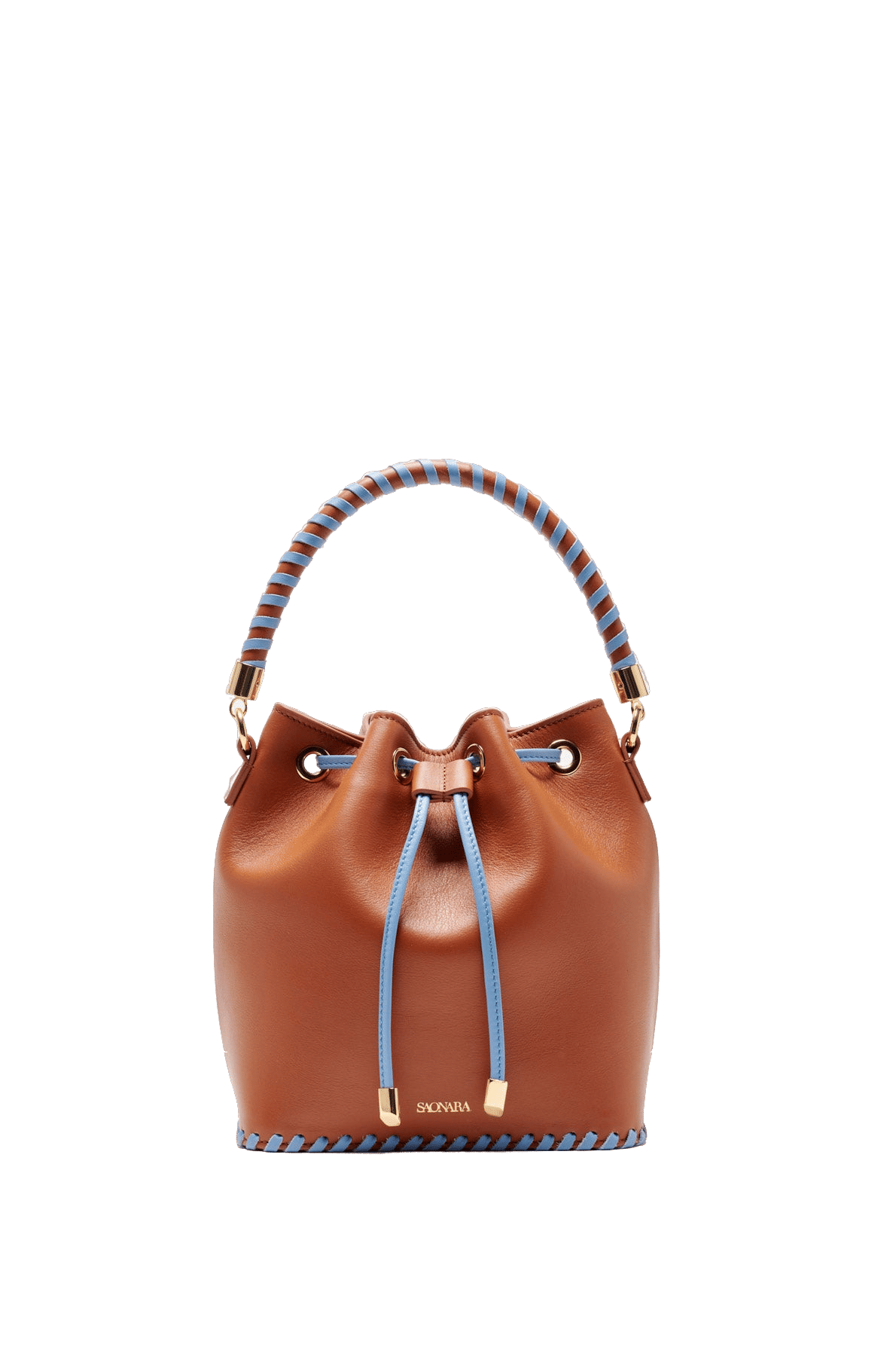 SAONARA BUCKET CARAMEL/BLUE SKY LEATHER made by Saonara