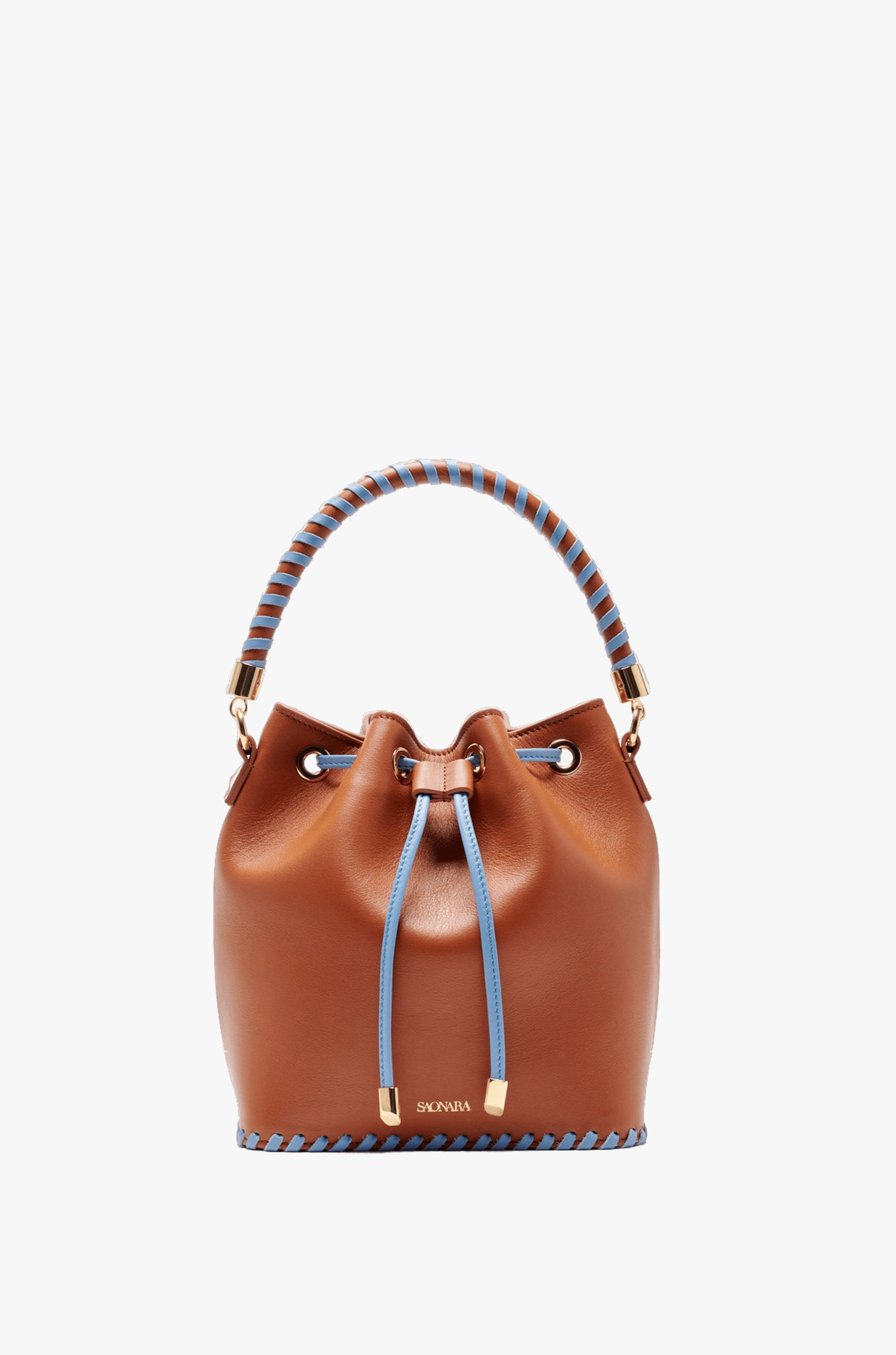 SAONARA BUCKET CARAMEL/BLUE SKY LEATHER made by Saonara