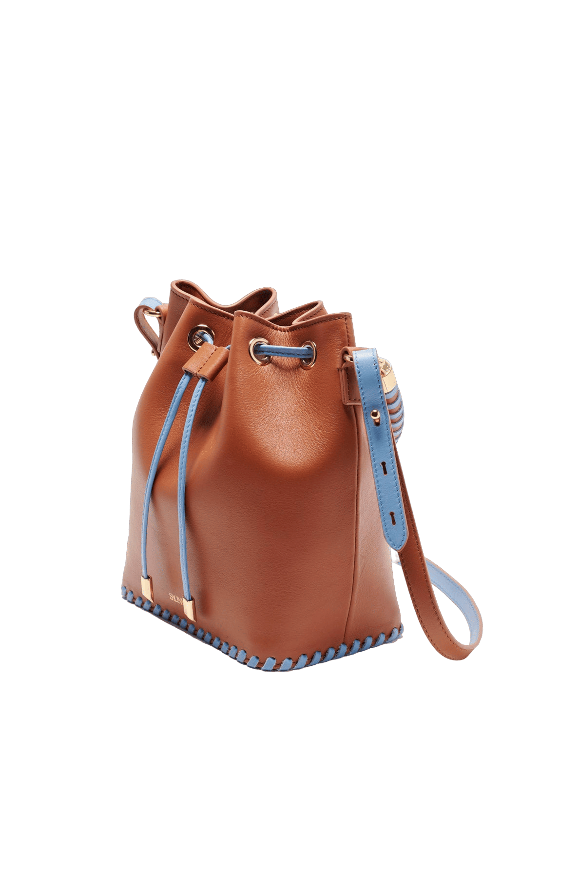 SAONARA BUCKET CARAMEL/BLUE SKY LEATHER made by Saonara