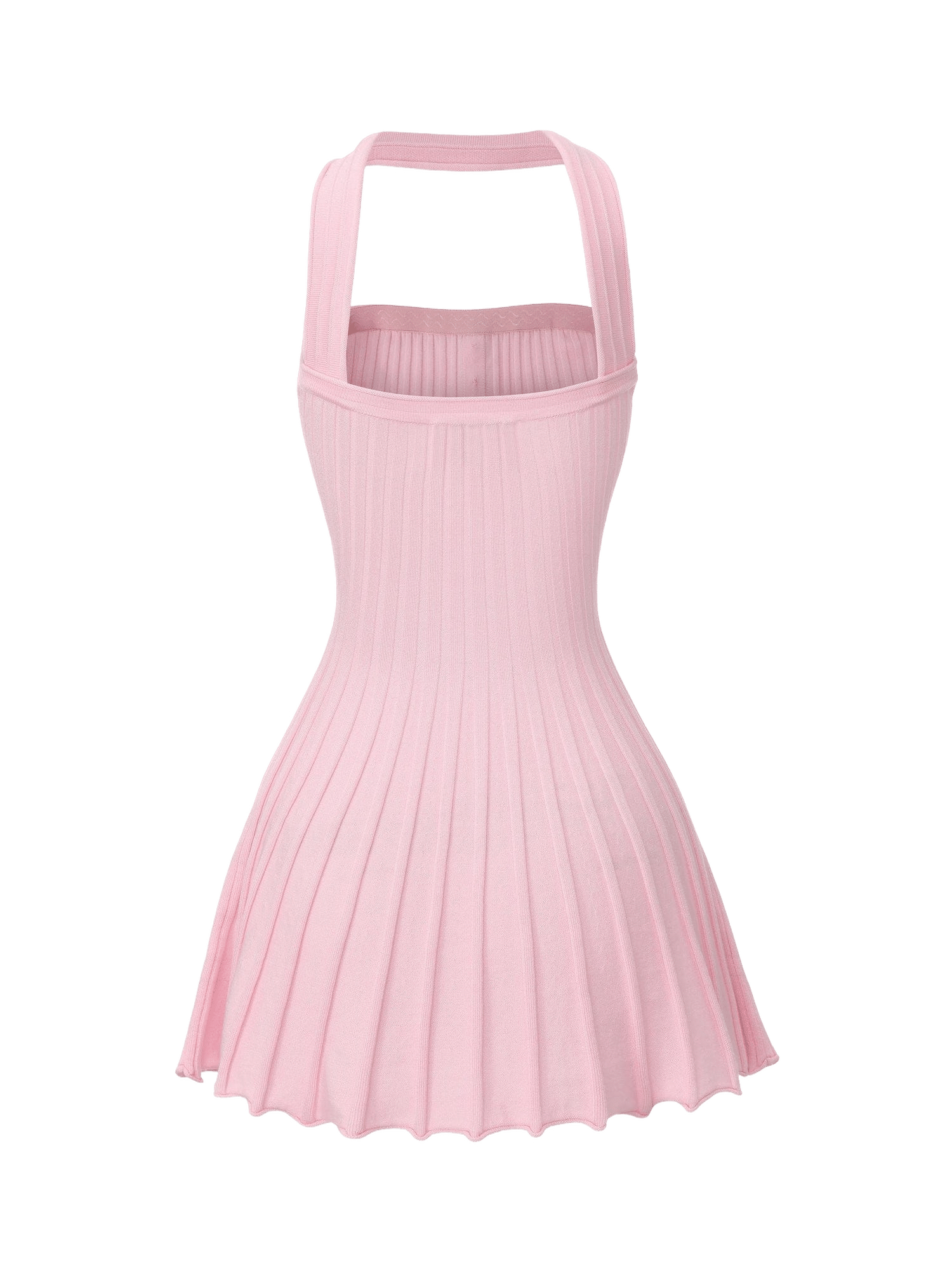 Ava Reverse Halter Pink Knit Flared Dress made by Nana Jacqueline
