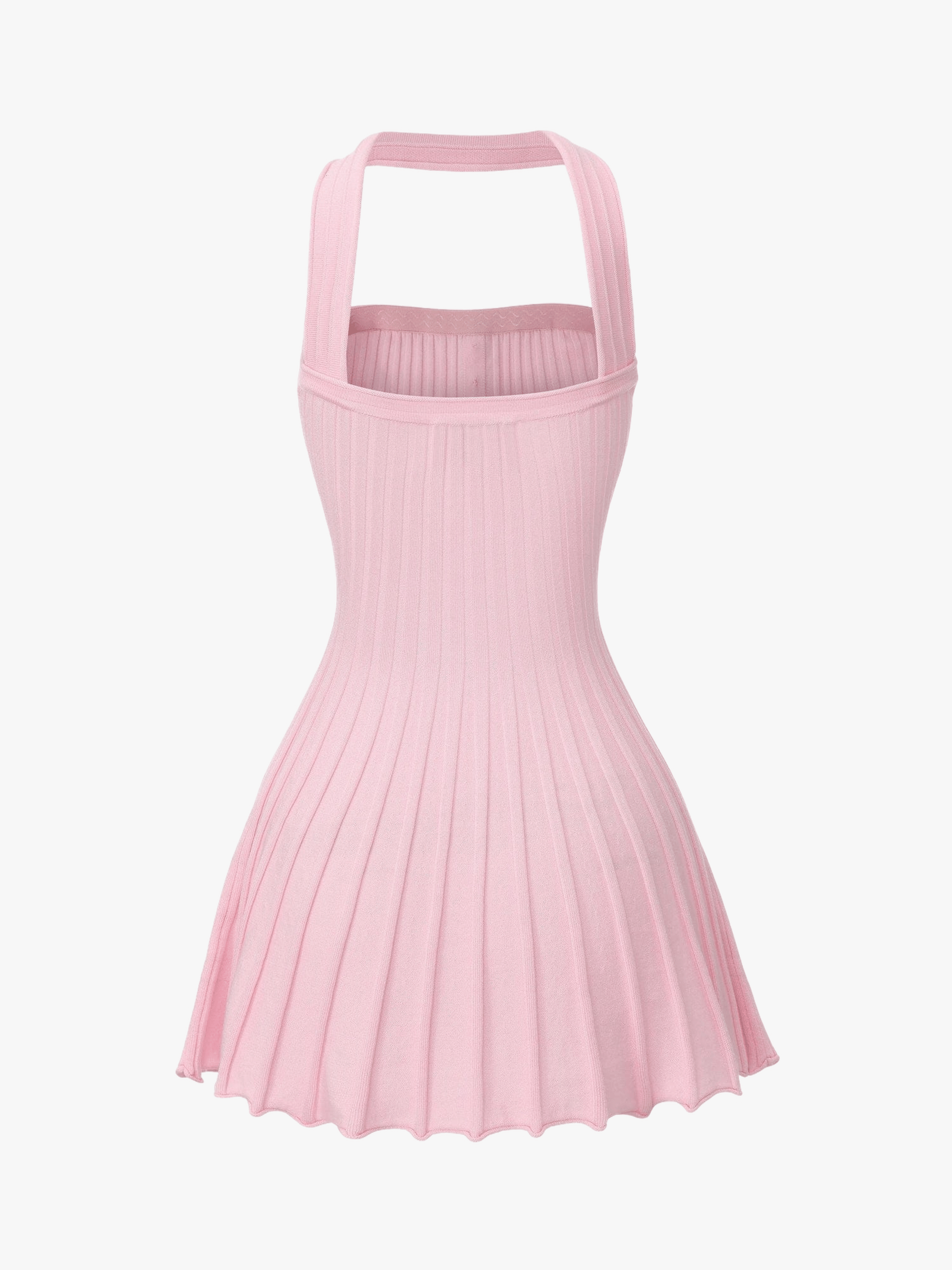 Ava Reverse Halter Pink Knit Flared Dress made by Nana Jacqueline