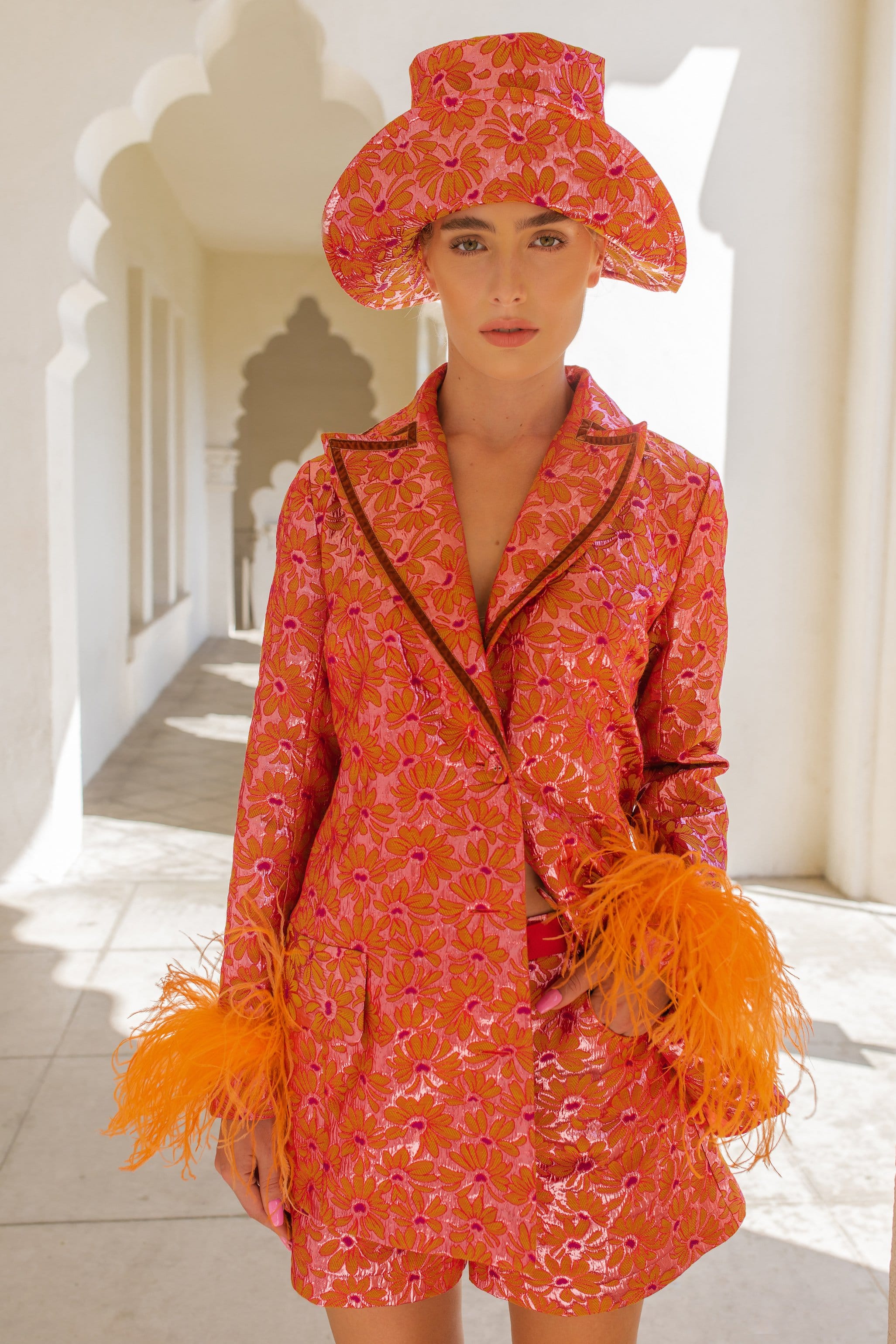 Red Jacquard Shorts made by ANDREEVA