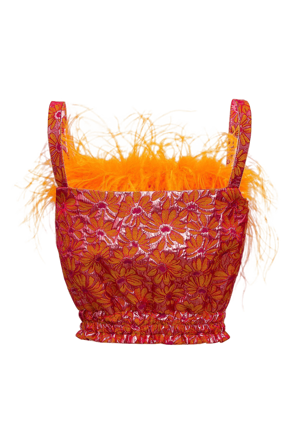 Orange flower top with feather details made by ANDREEVA