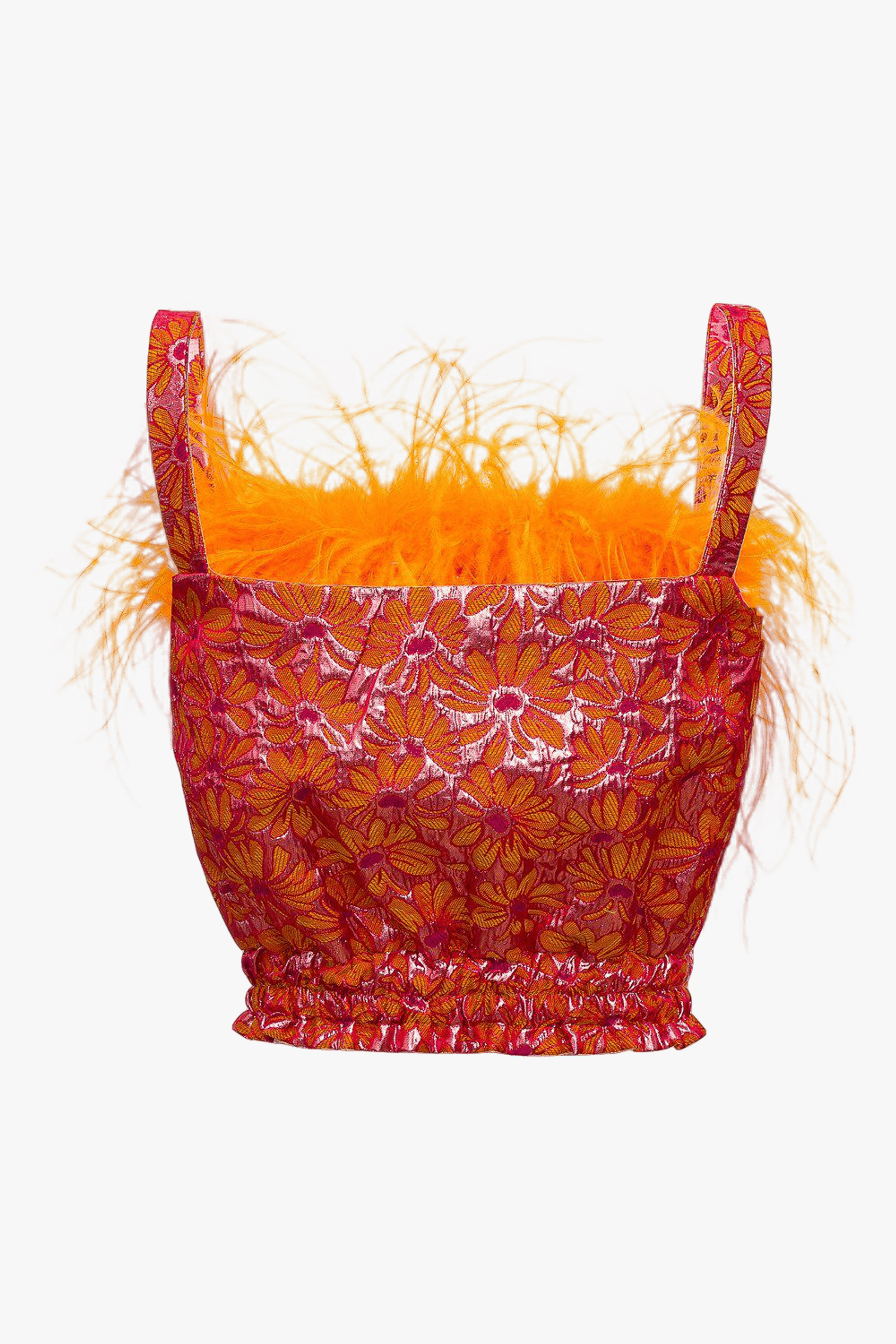 Orange flower top with feather details made by ANDREEVA
