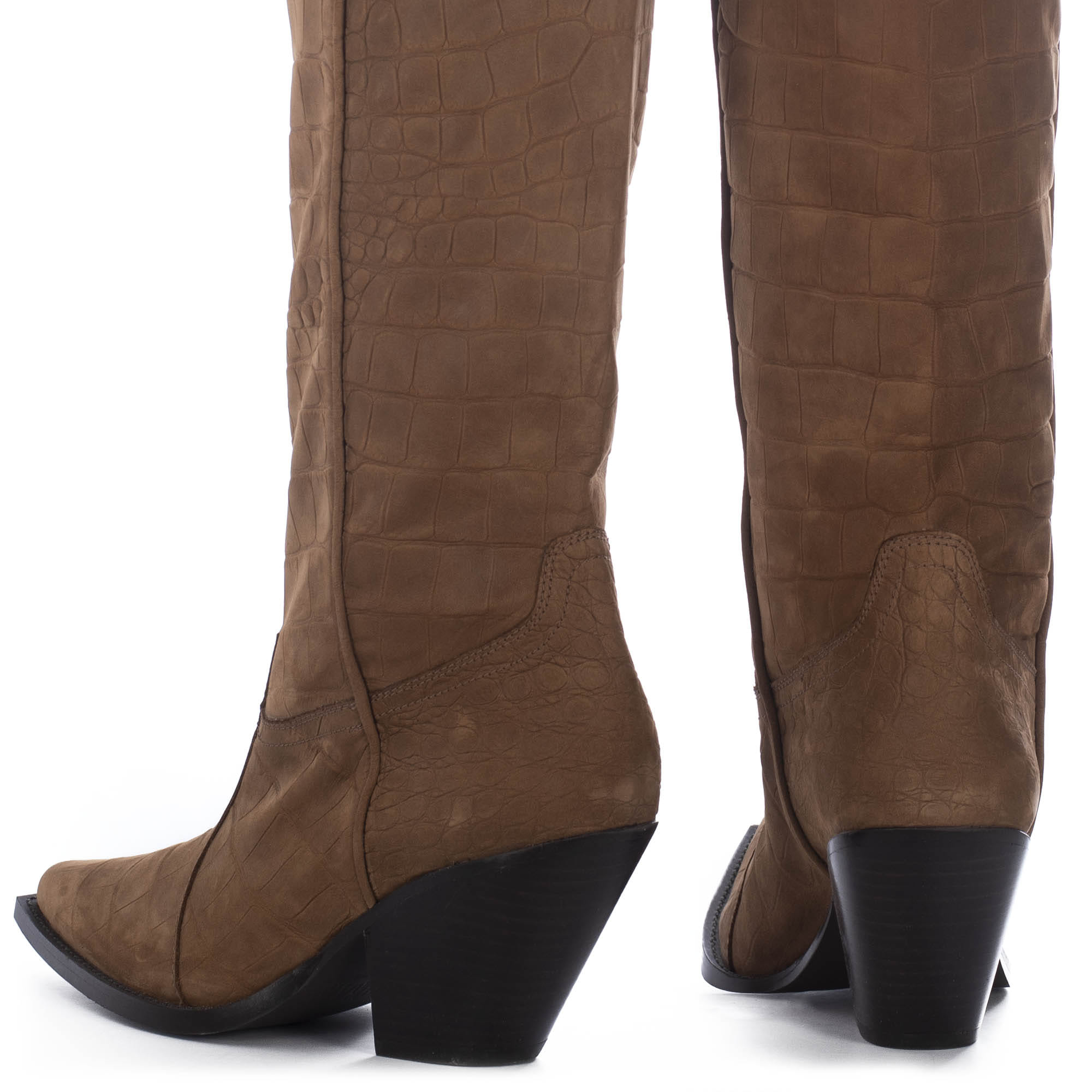BISCOTTO MOCK CROC NOBUK TALL BOOTS made by Toral