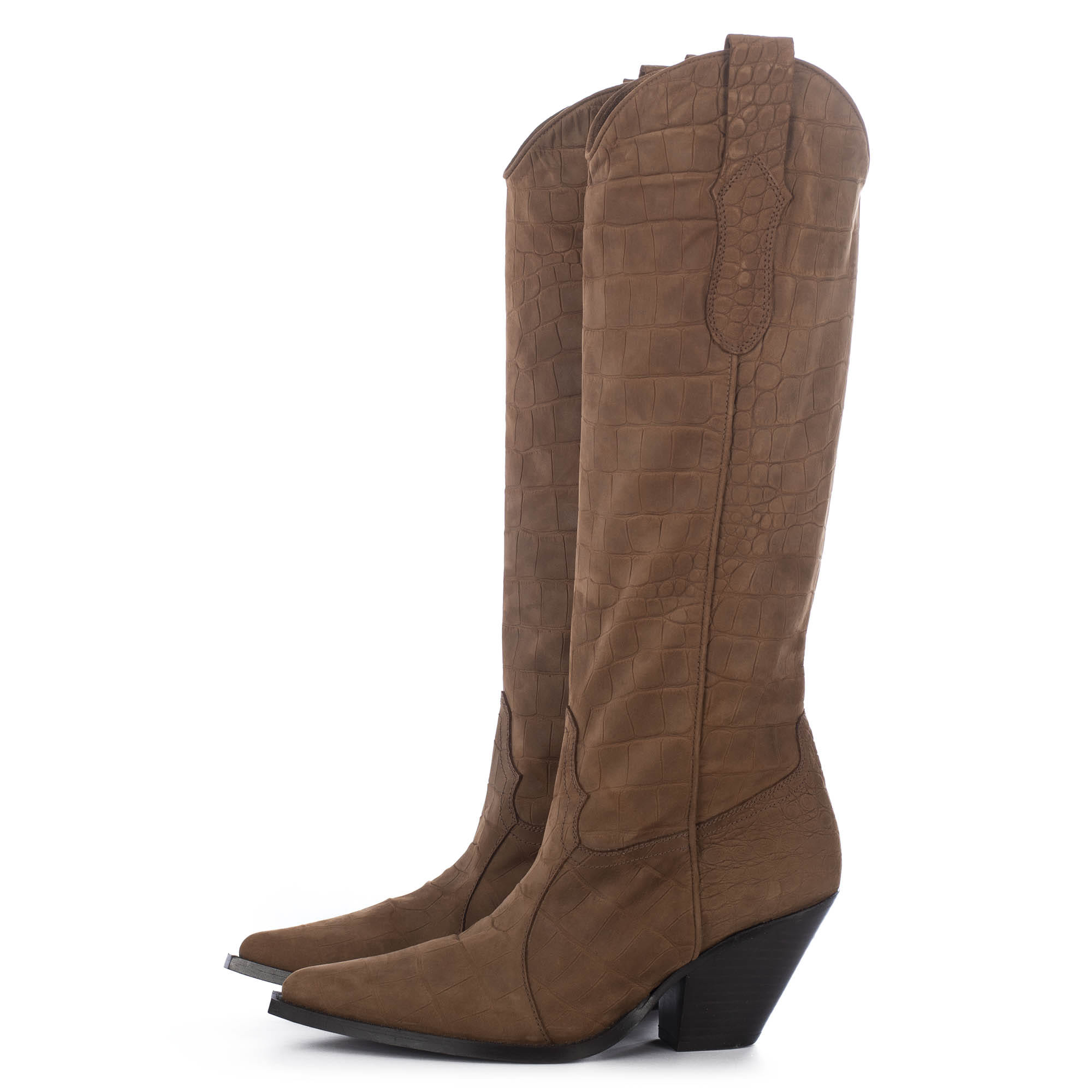 BISCOTTO MOCK CROC NOBUK TALL BOOTS made by Toral