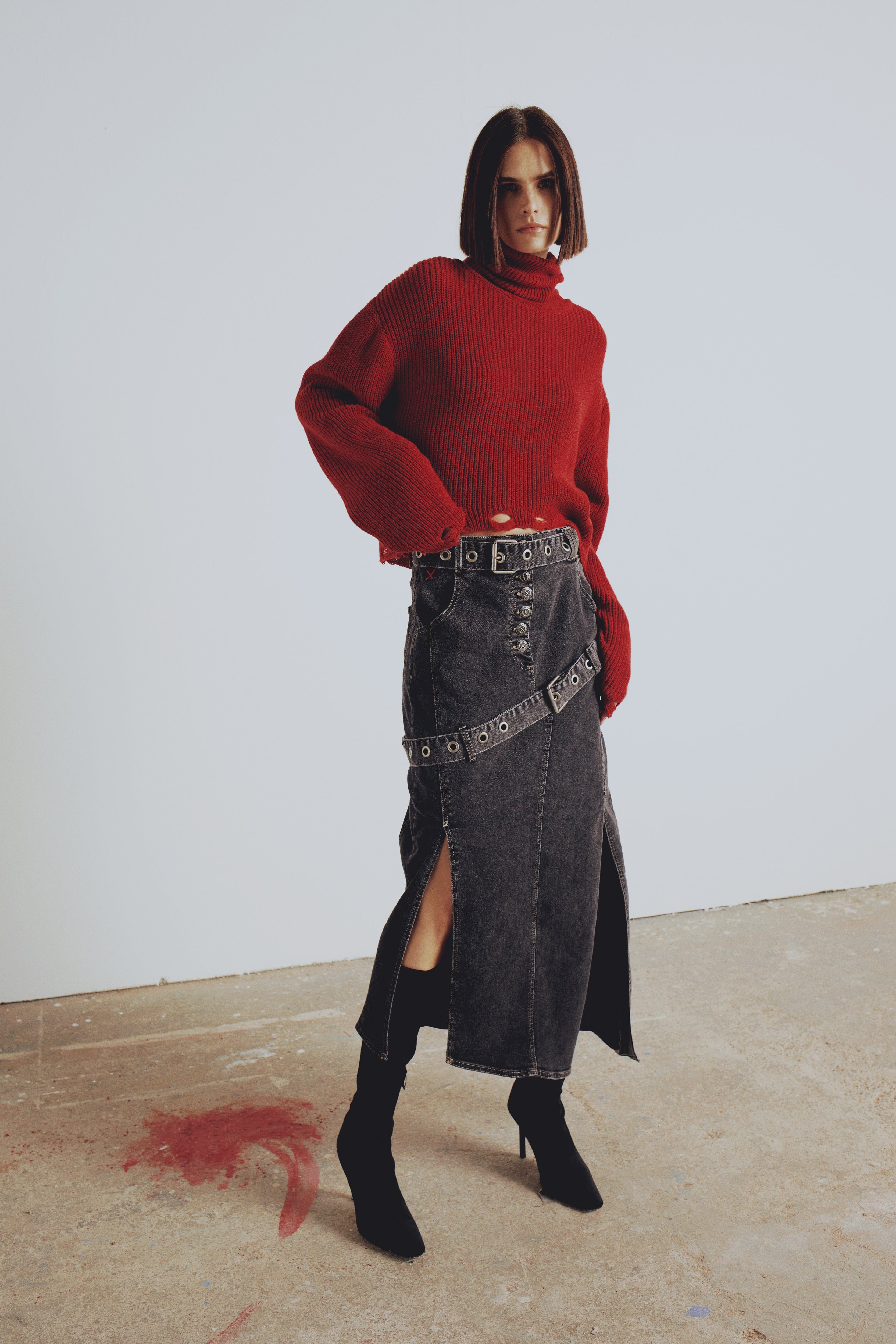 YOUR * ITCH RIPPED HIGH NECK KNIT SWEAT - SAMBA made by PCFG