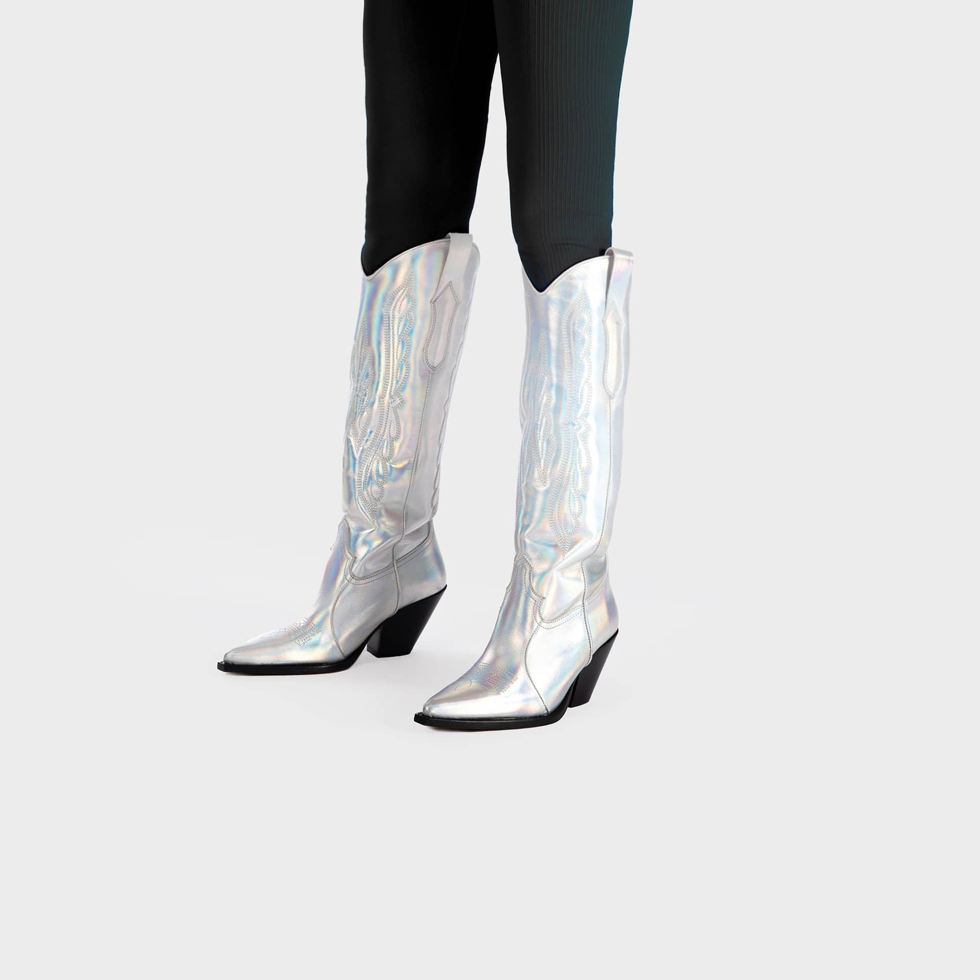 SONIC SILVER TORAL KNEE-HIGH LEATHER BOOTS in Silver made by Toral