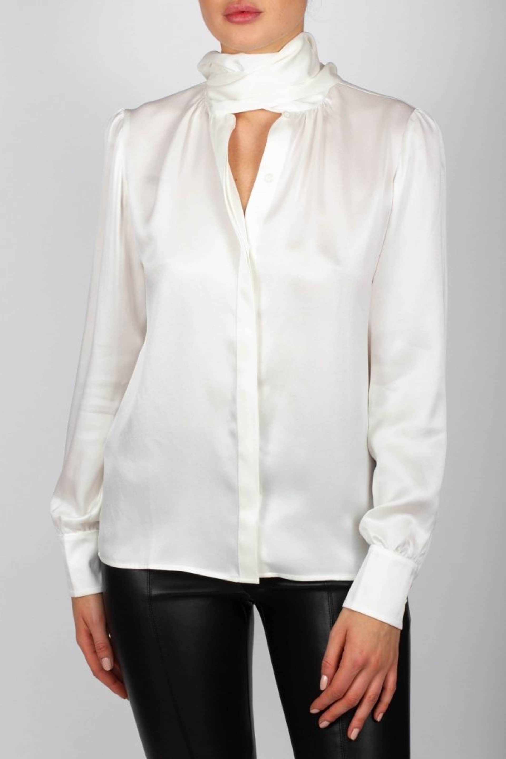 Silk Bow Blouse With Long Sleeves In Ivory made by Vesna W
