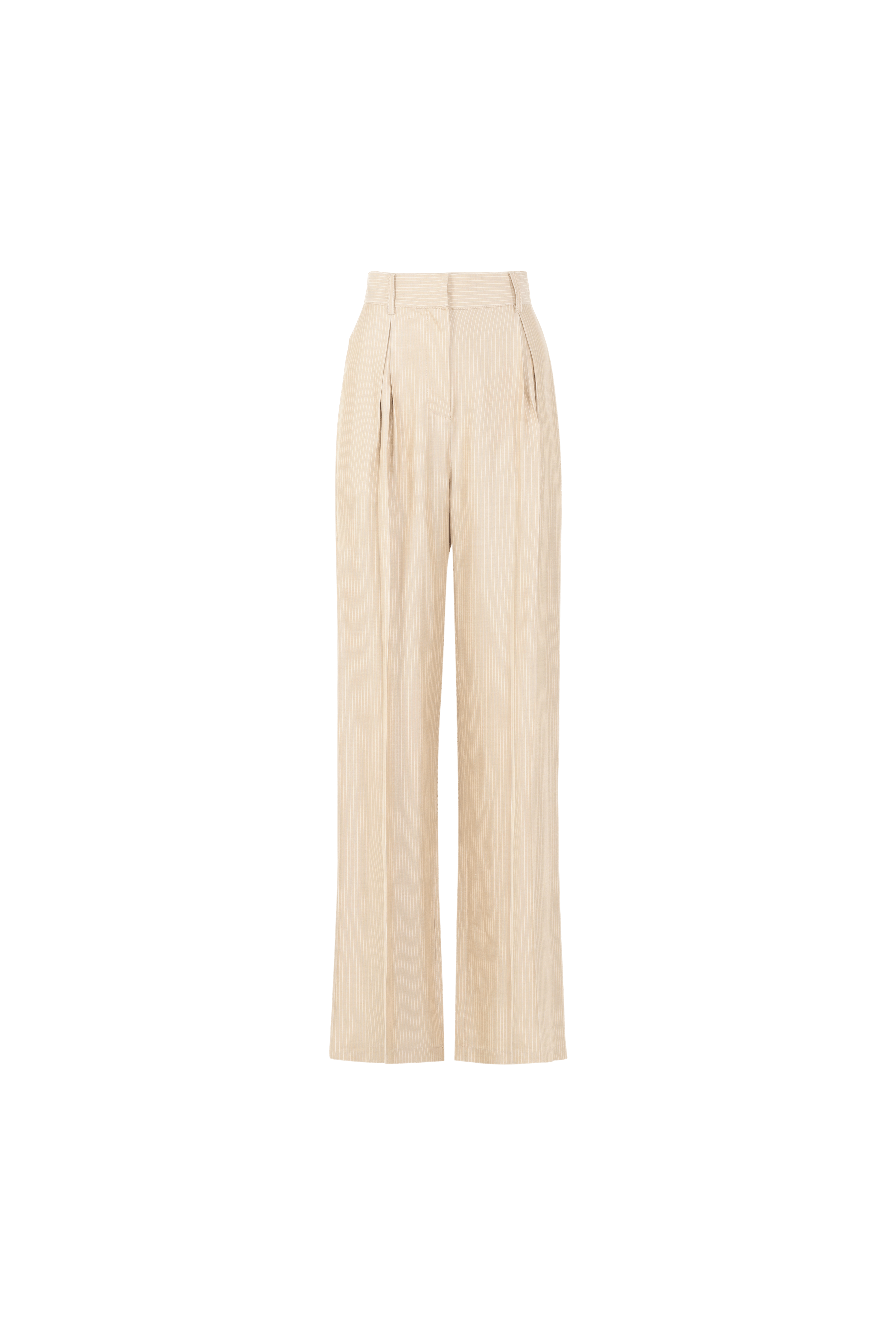 Women's Striped Trousers Beige - 100% Silk made by MORACÉE