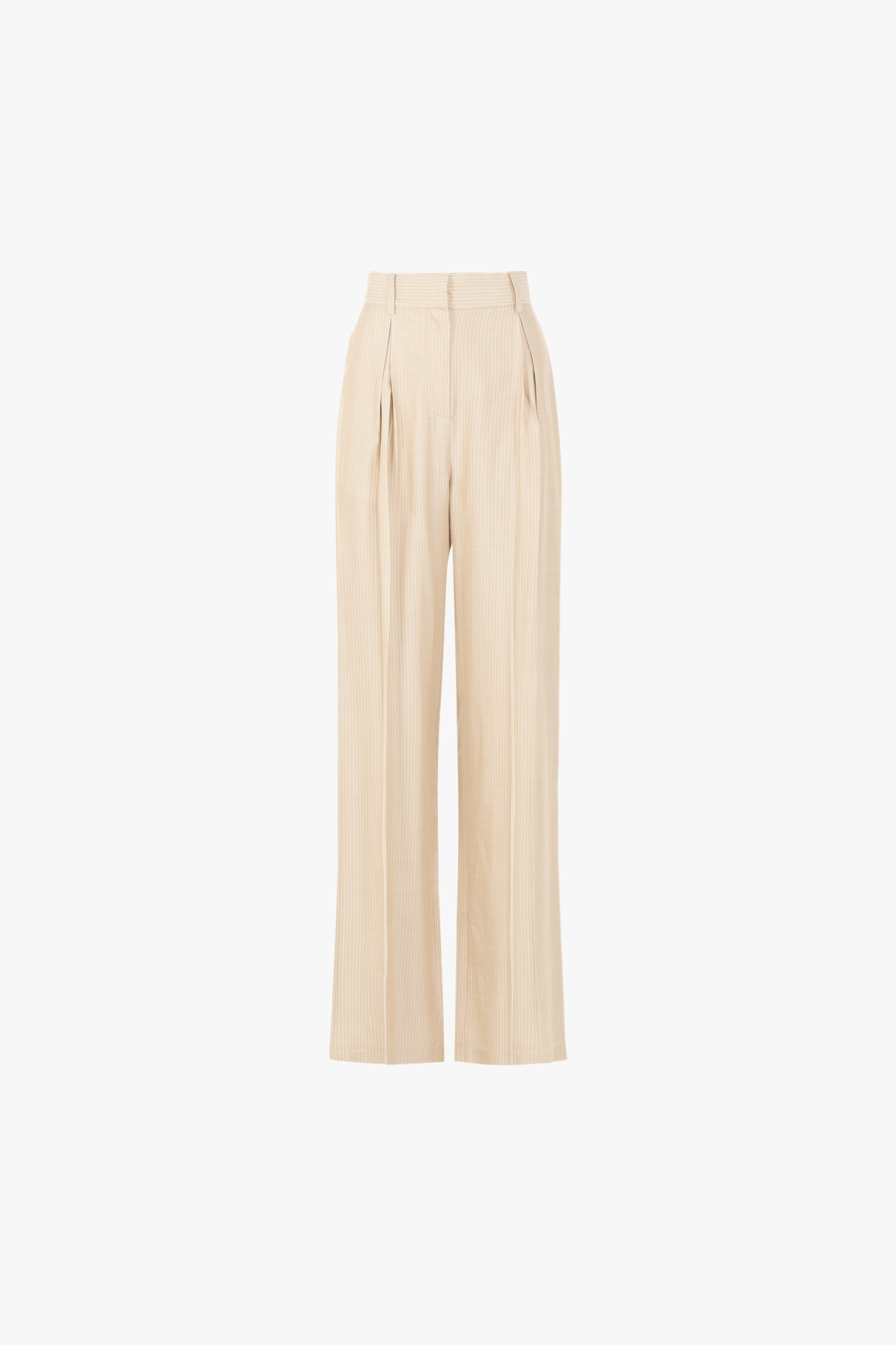 Women's Striped Trousers Beige - 100% Silk made by MORACÉE