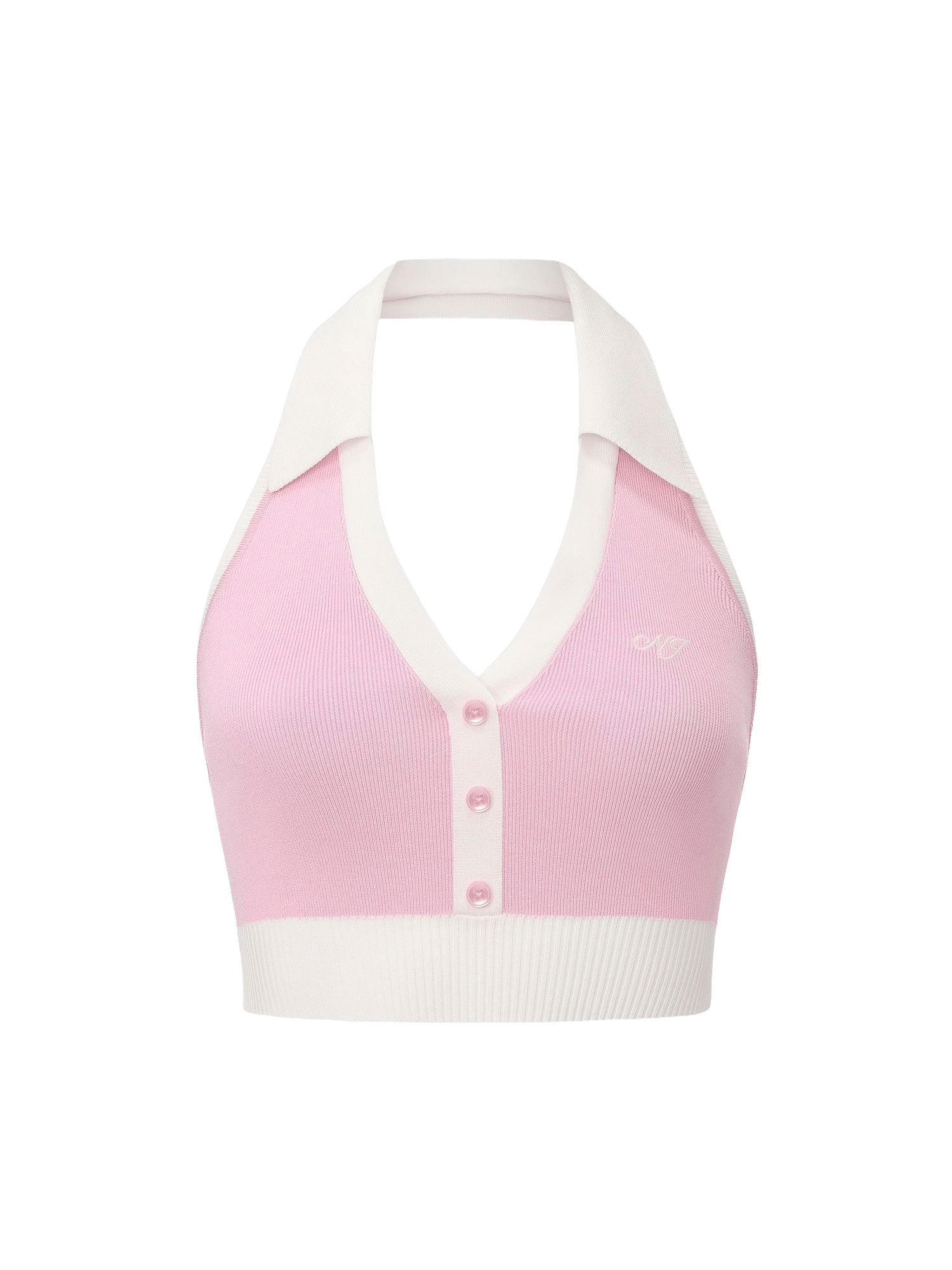 Wilhelmina Contrast Halter Knit Pink Top made by Nana Jacqueline