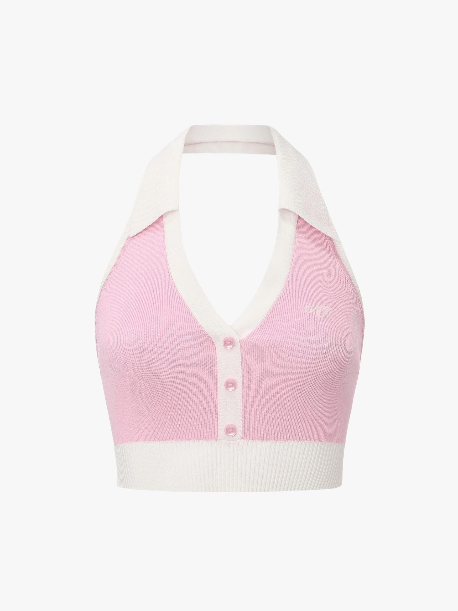 Wilhelmina Contrast Halter Knit Pink Top made by Nana Jacqueline