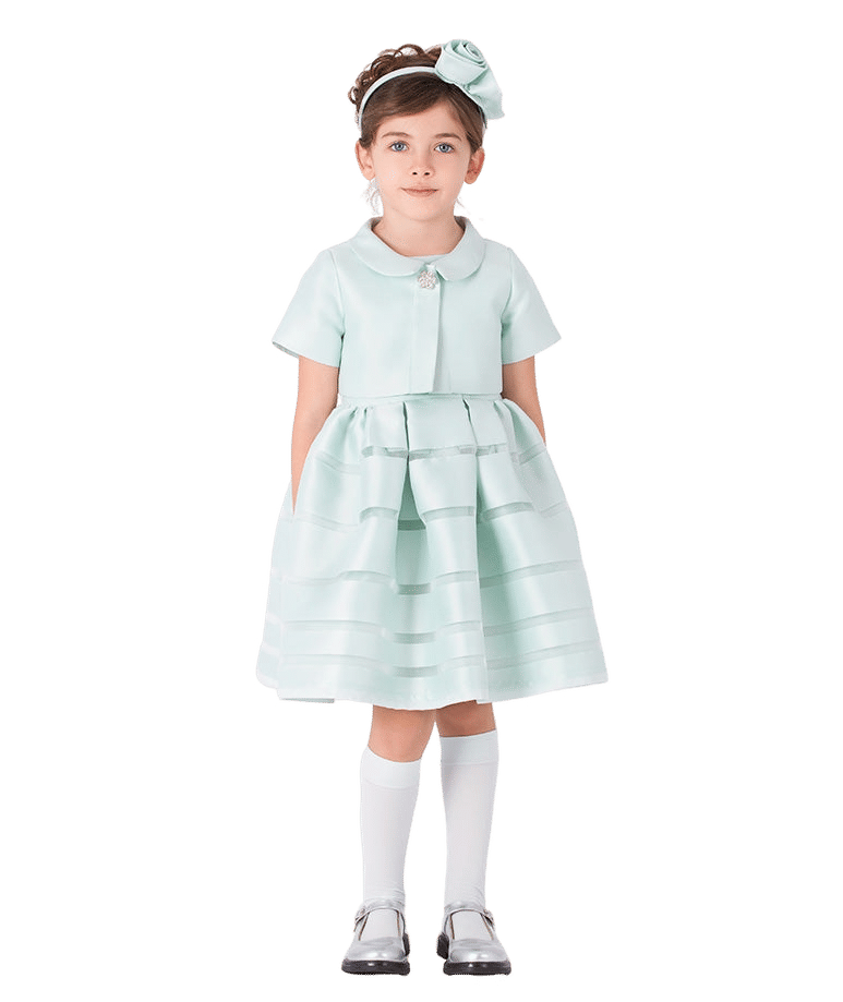Pearl Aqua Satin Girls Dress made by Mama Luma