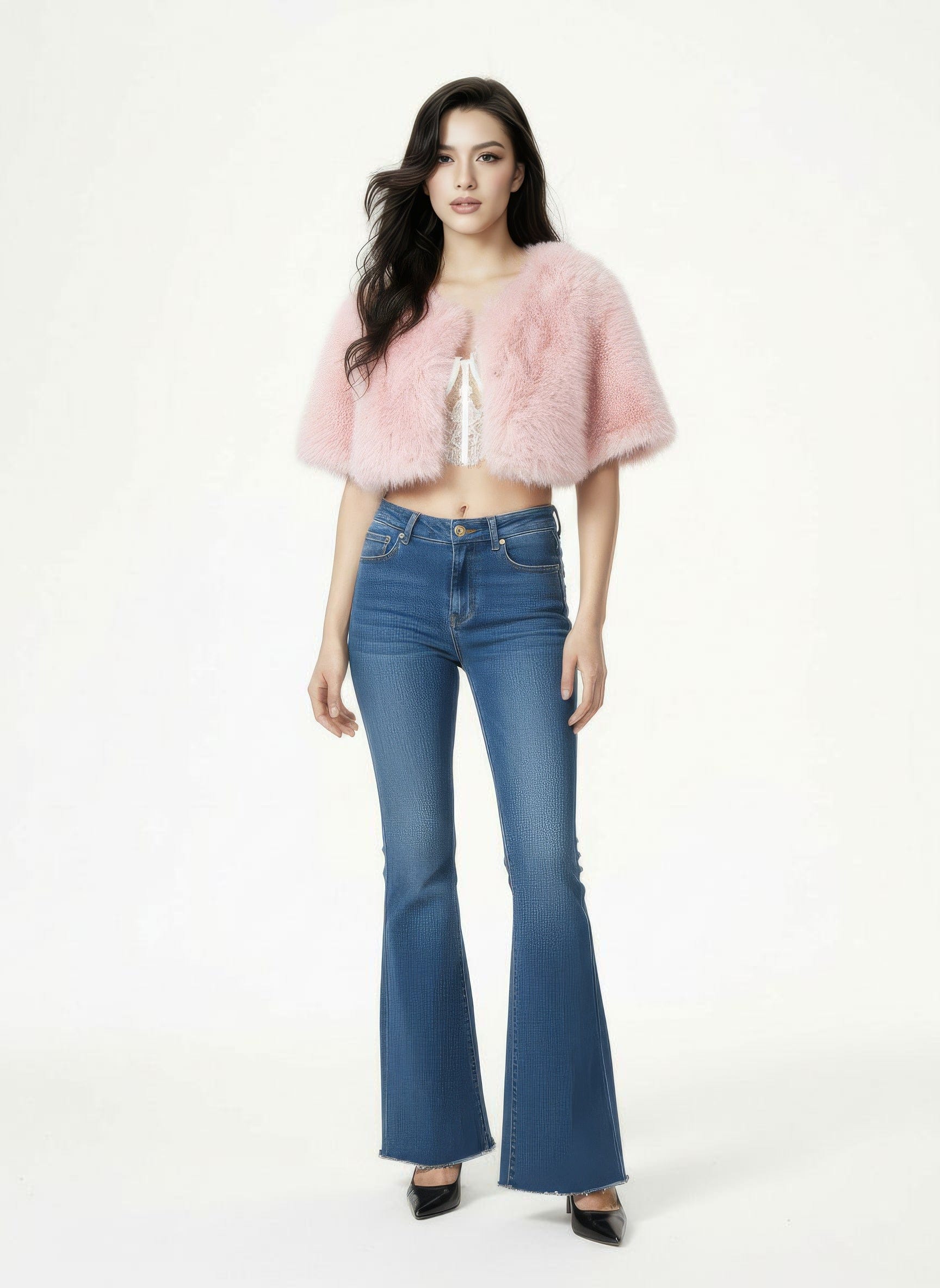 Thalia Cropped Faux Fur Jacket (Pink) made by Nana Jacqueline