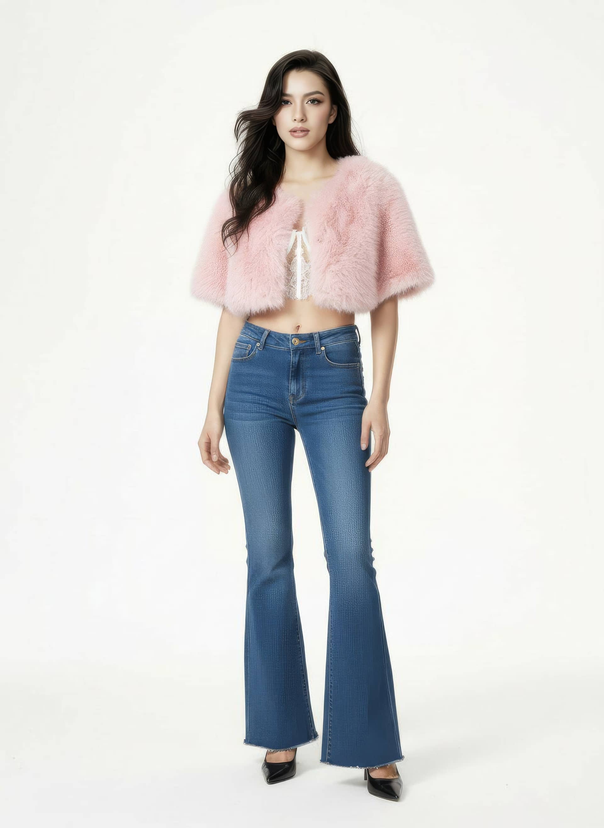 Thalia Cropped Faux Fur Jacket (Pink) made by Nana Jacqueline