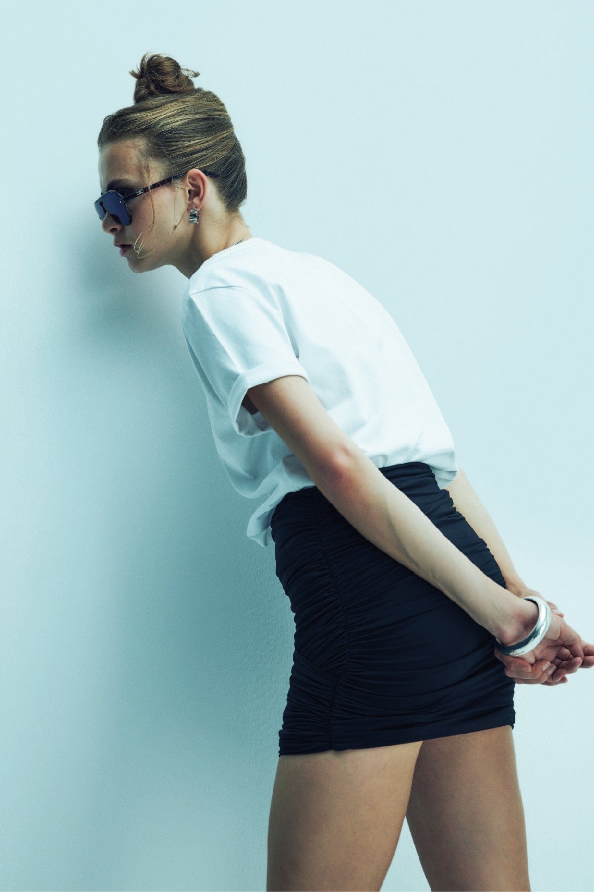 Micha Jersey Asymmetric Mini Skirt in Black made by Nazli Ceren