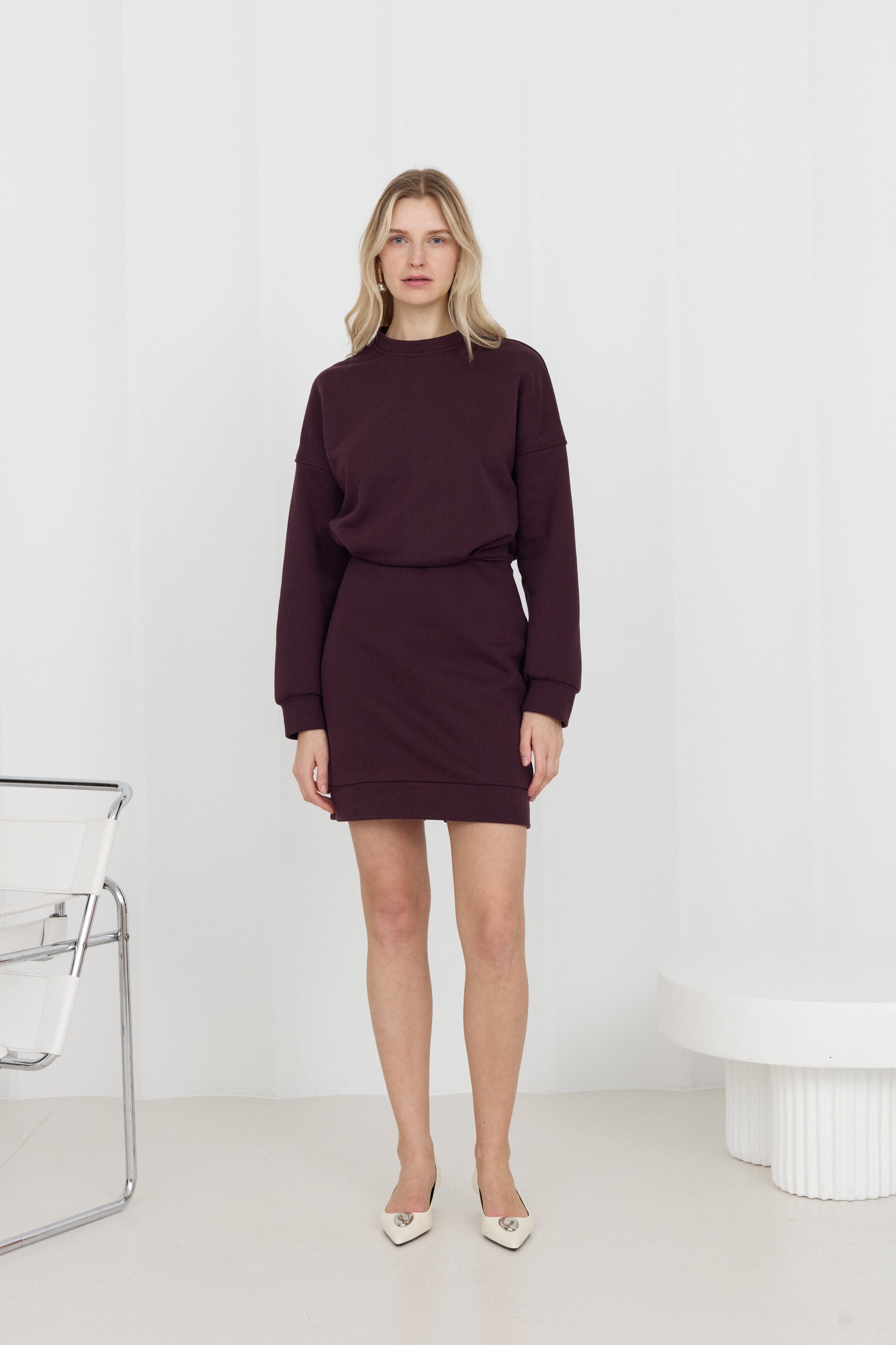NIKA Dark Purple Mini Jersey Dress With Long Sleeves made by UNDRESS