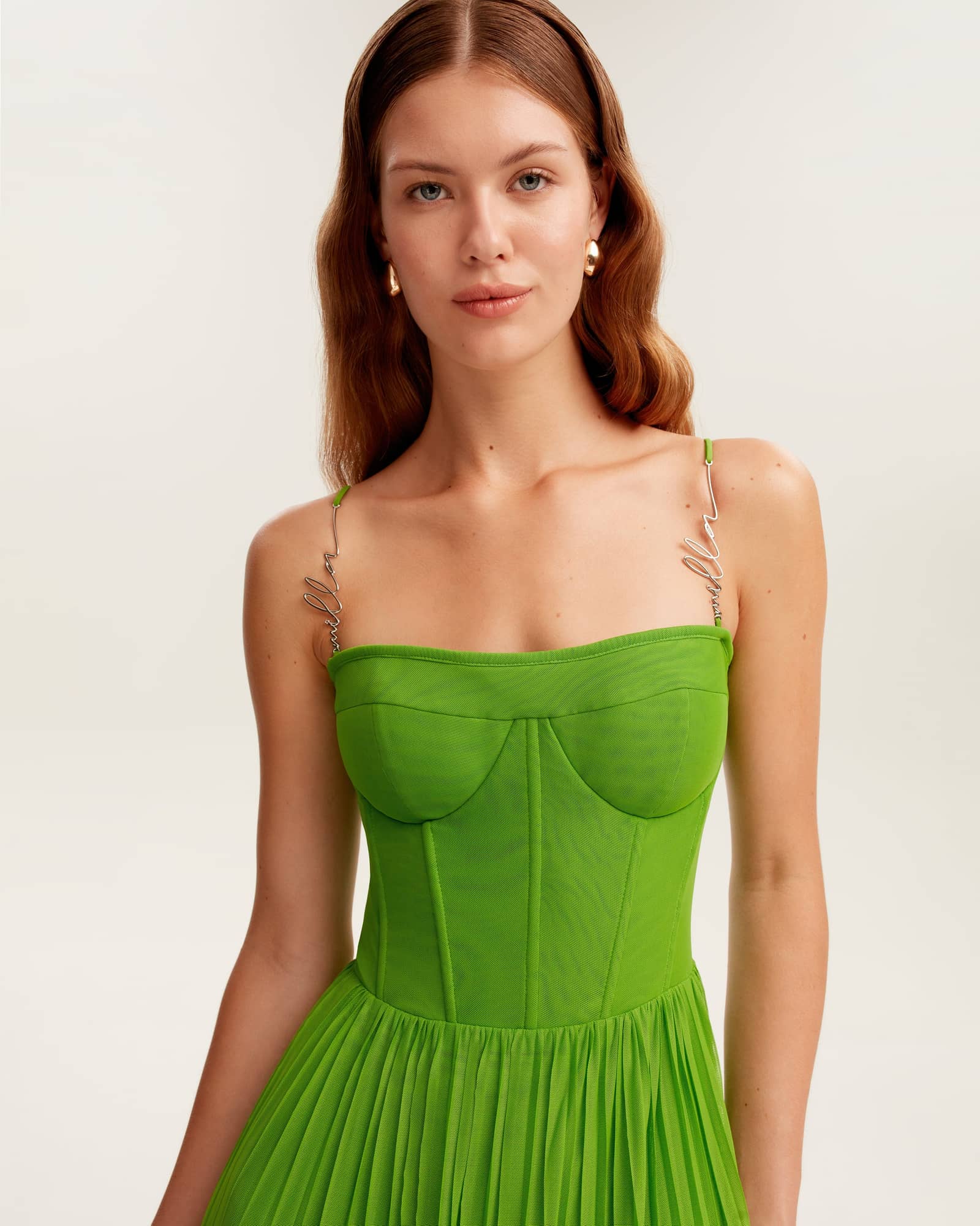 Green spaghetti strap pleated maxi dress, Garden of Eden made by Milla