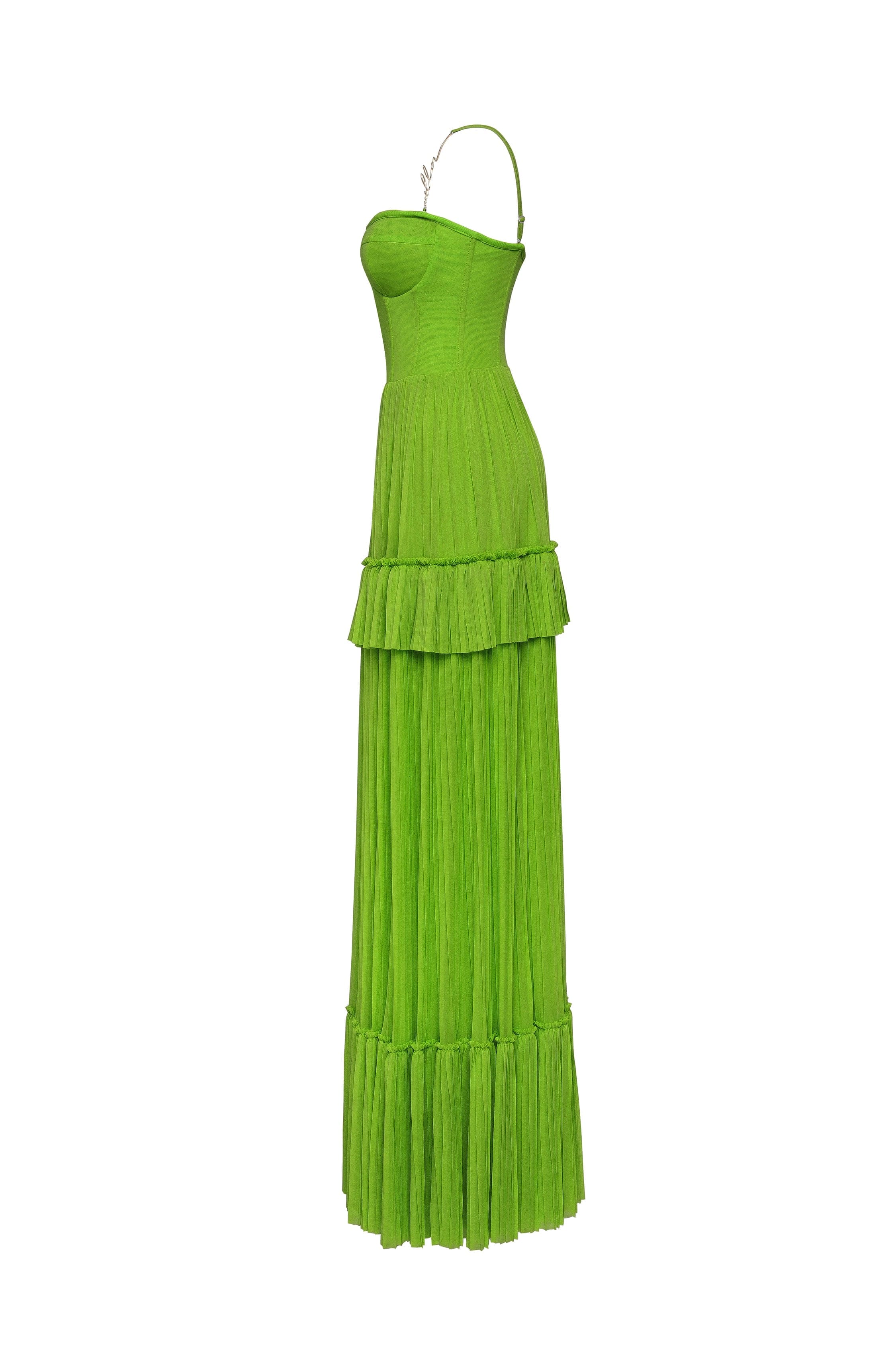Green spaghetti strap pleated maxi dress, Garden of Eden made by Milla