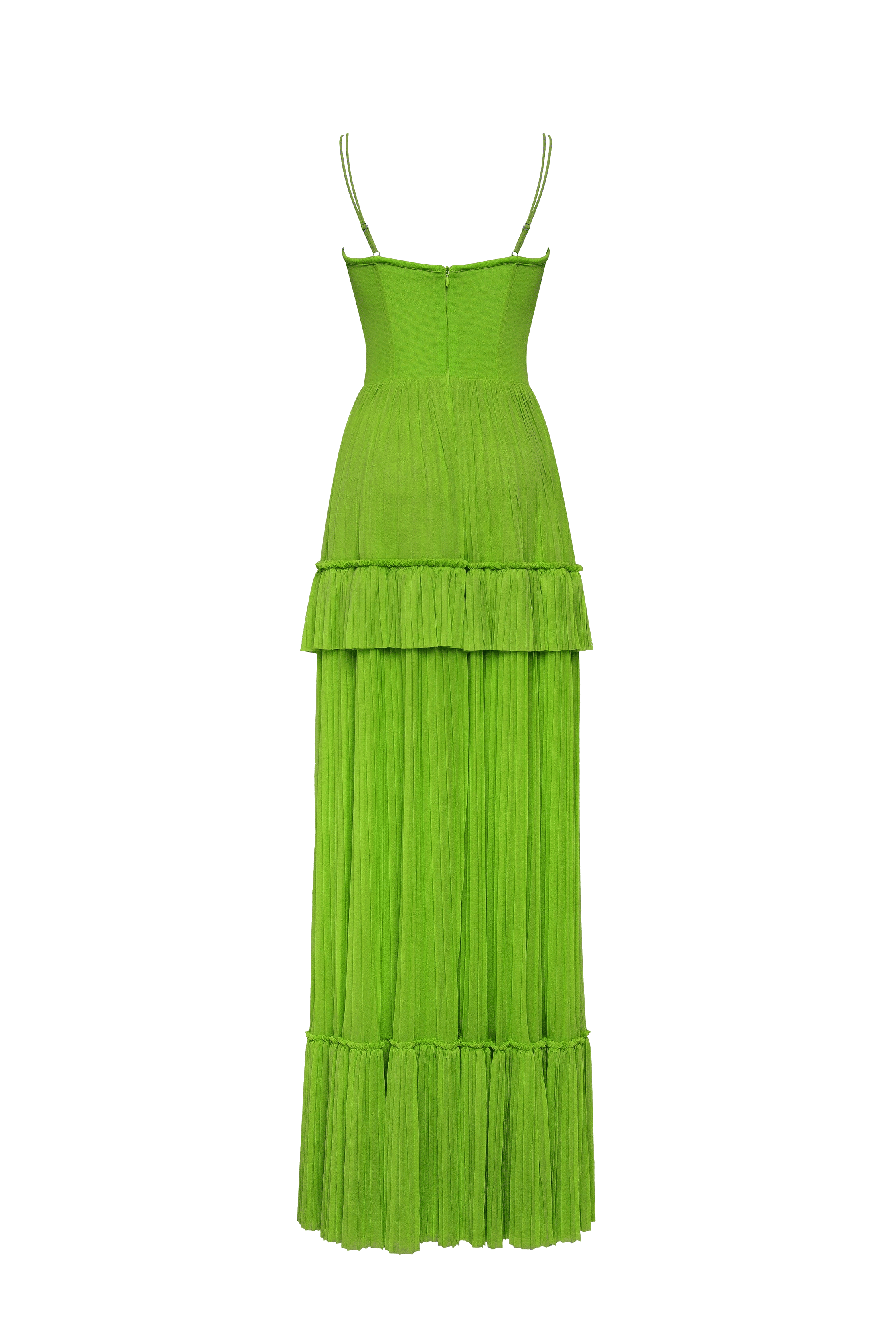 Green spaghetti strap pleated maxi dress, Garden of Eden made by Milla