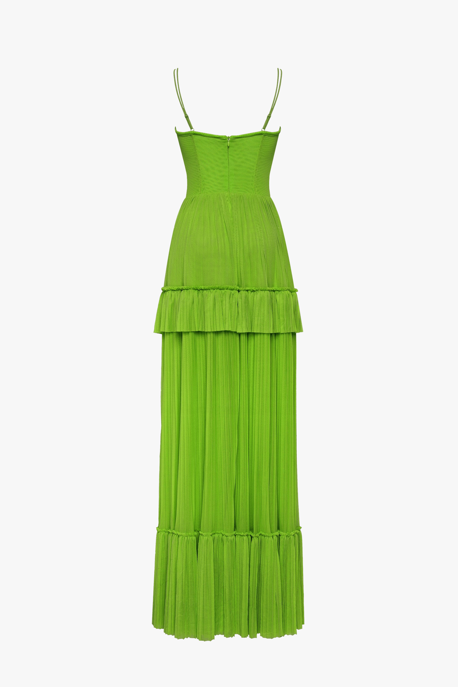 Green spaghetti strap pleated maxi dress, Garden of Eden made by Milla