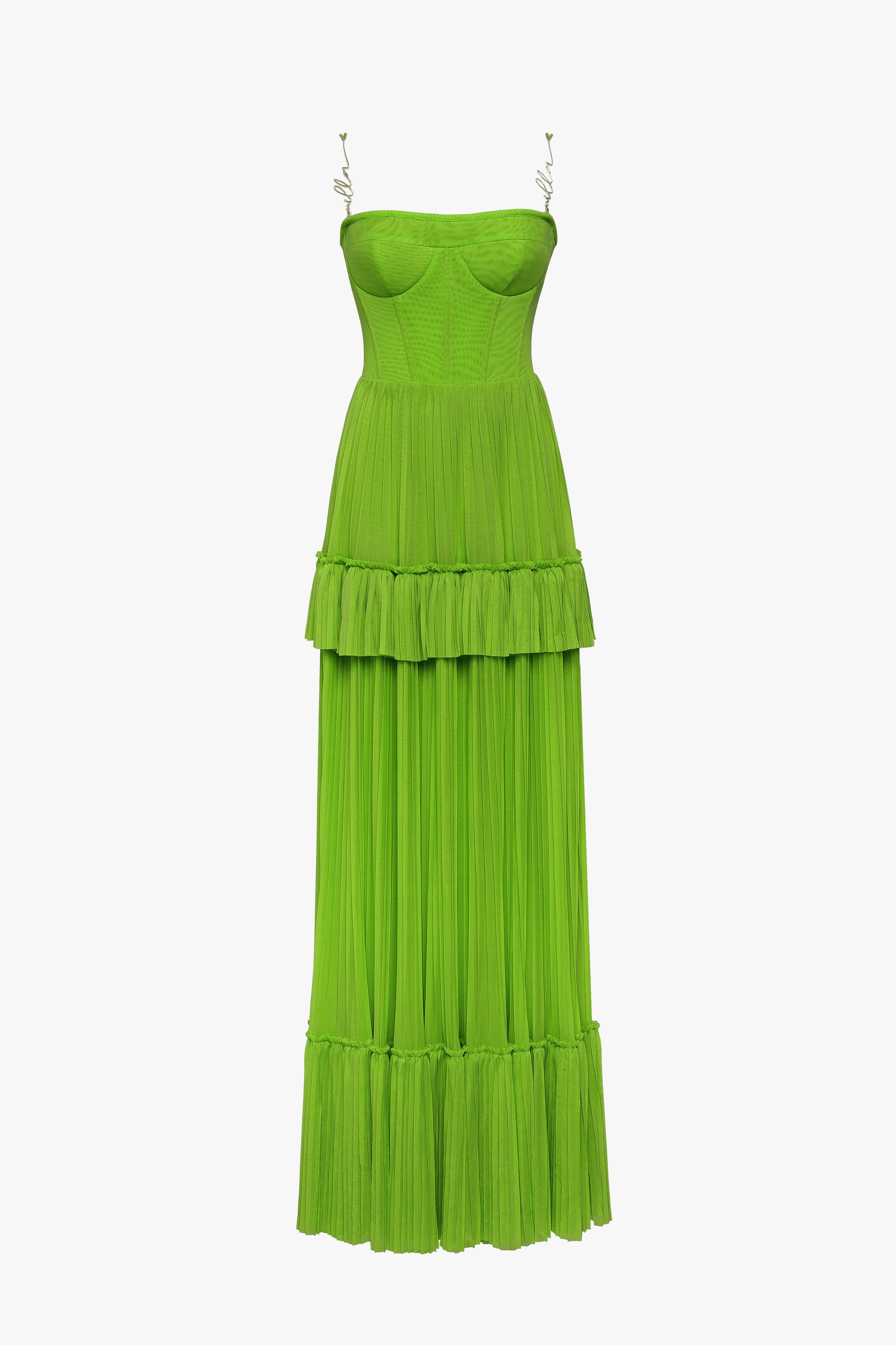 Green spaghetti strap pleated maxi dress, Garden of Eden made by Milla