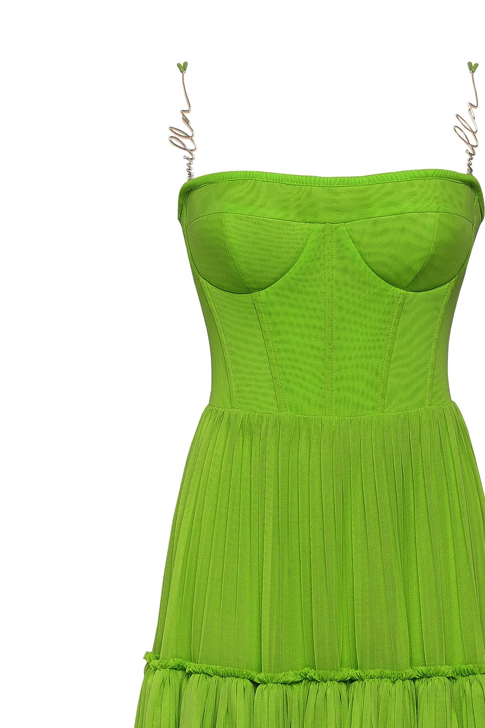 Green spaghetti strap pleated maxi dress, Garden of Eden made by Milla