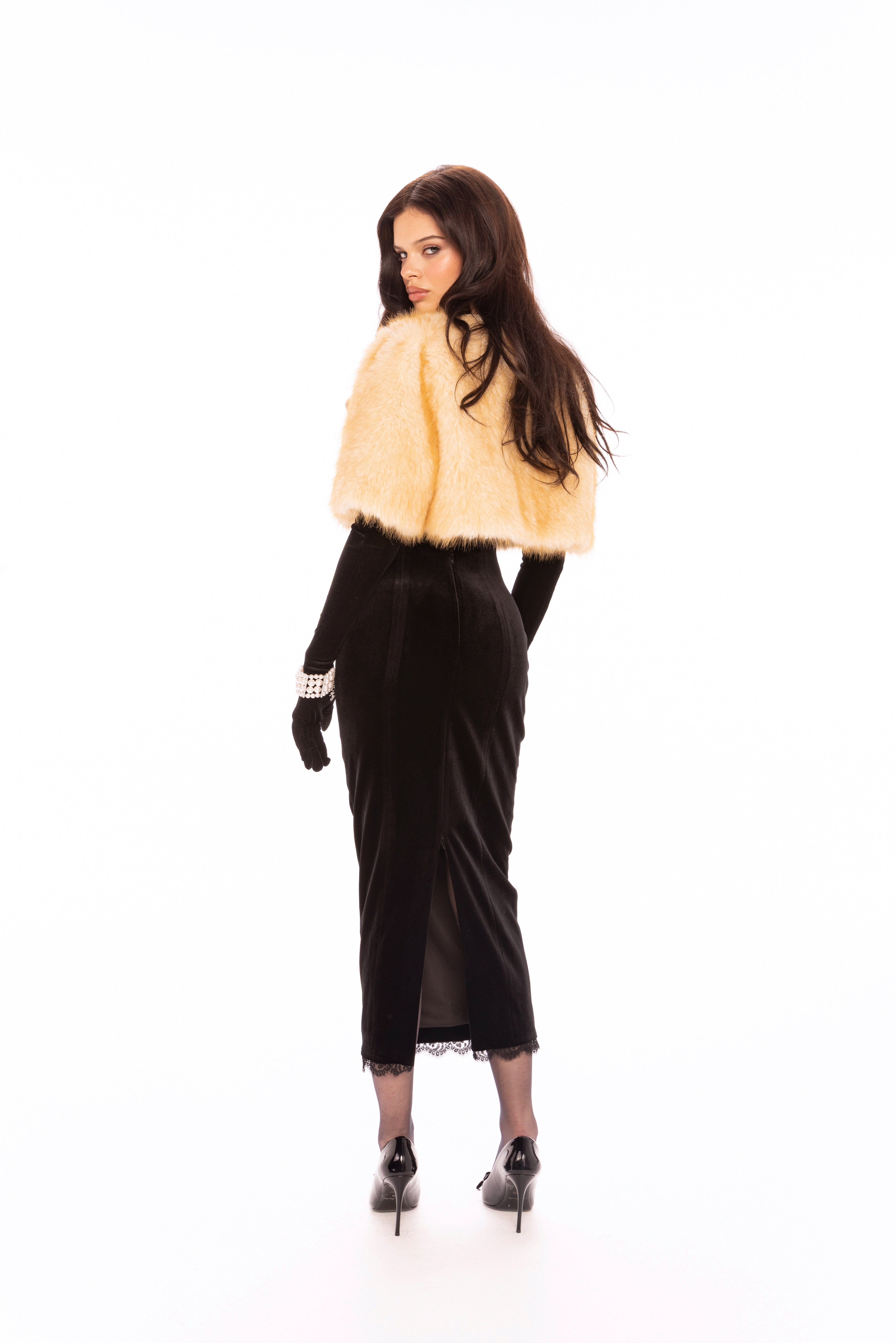 Thalia Cropped Faux Fur Jacket (Yellow) made by Nana Jacqueline