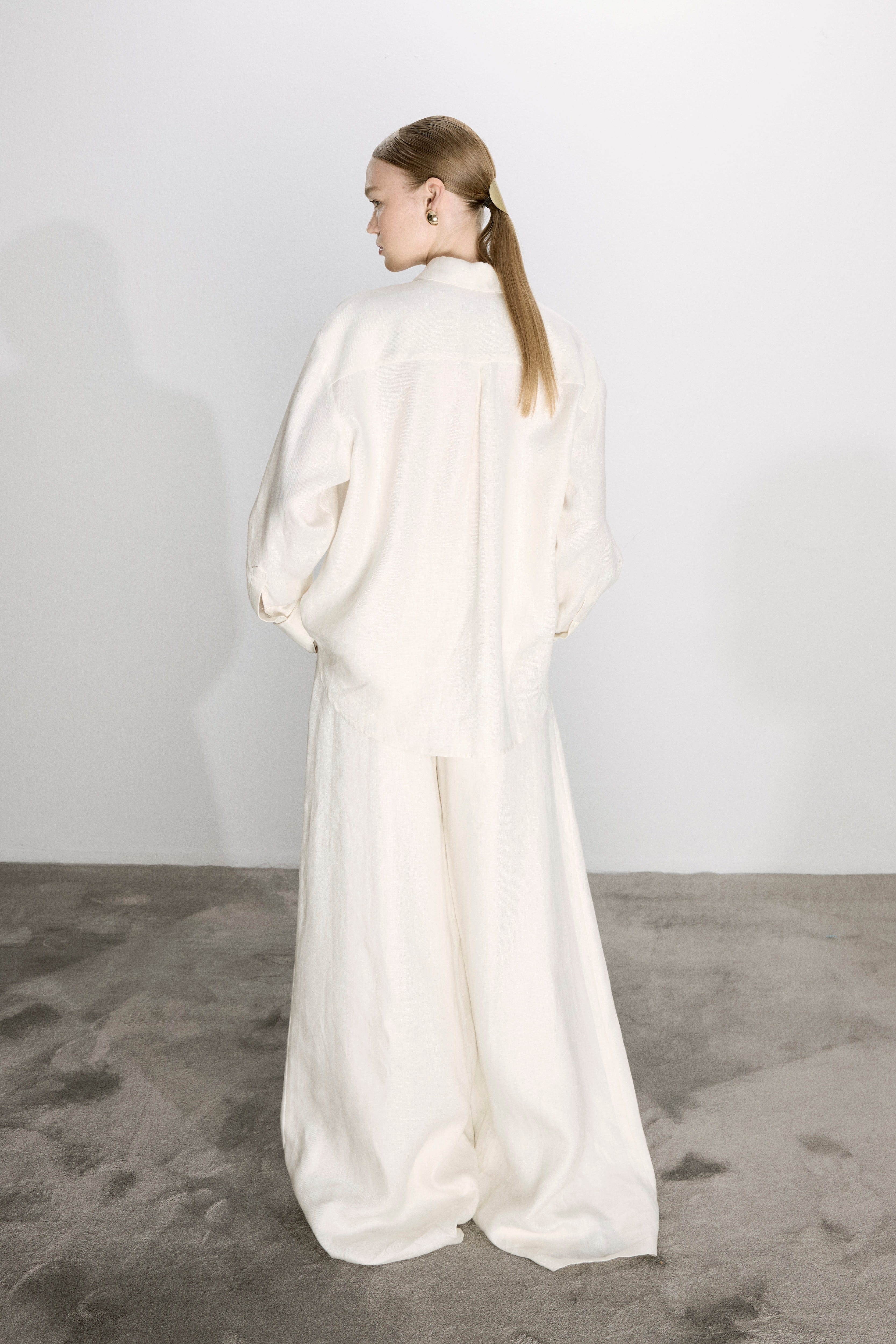 Mui Wide Leg Linen Trousers In White made by Nazli Ceren