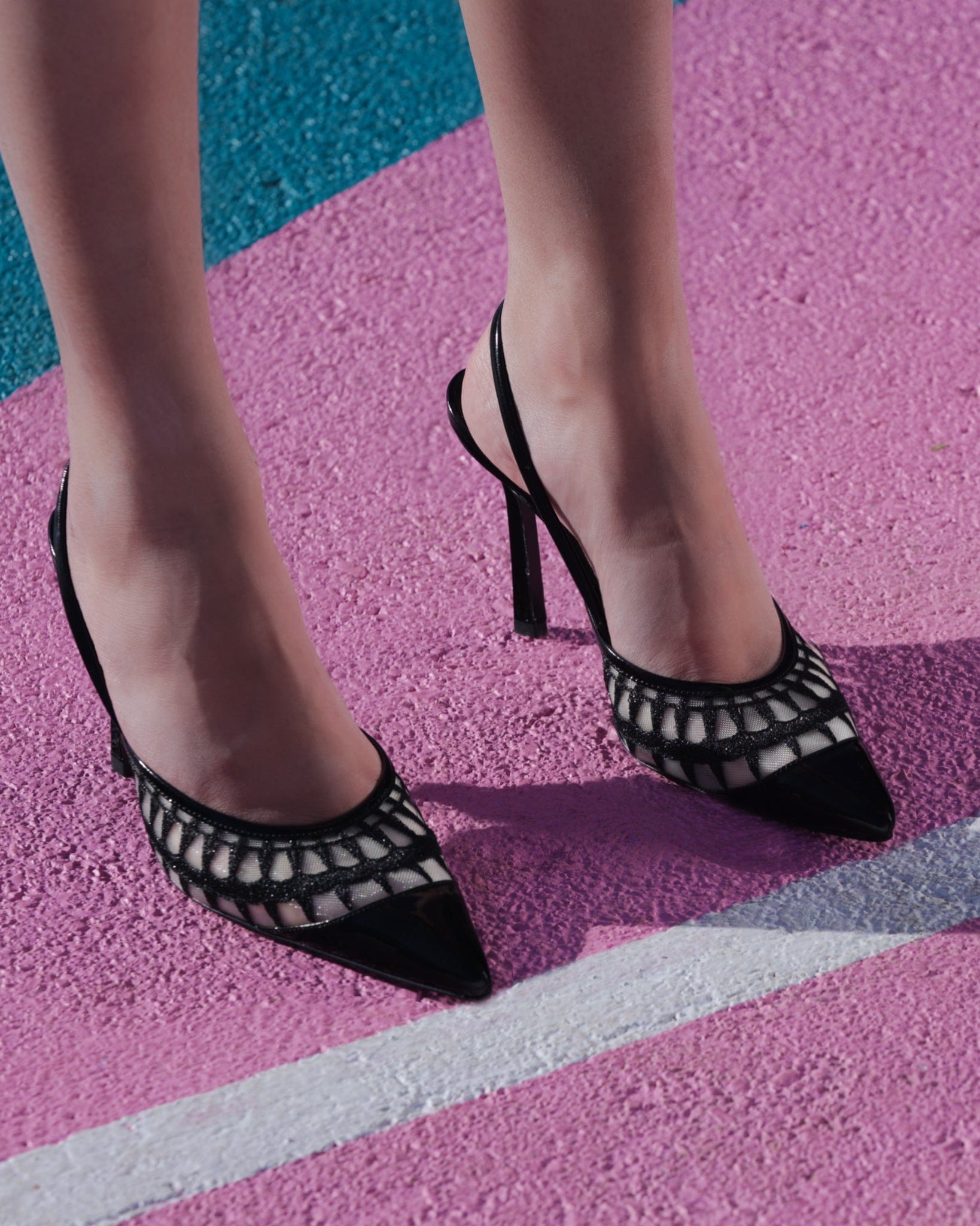 Lace Sling 95 Black Patent in Black made by ATANA